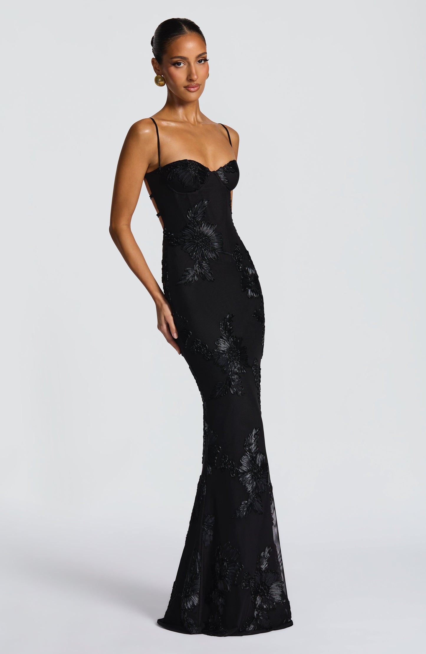 Nefertiti Plum Silk Maxi Dress Black 5