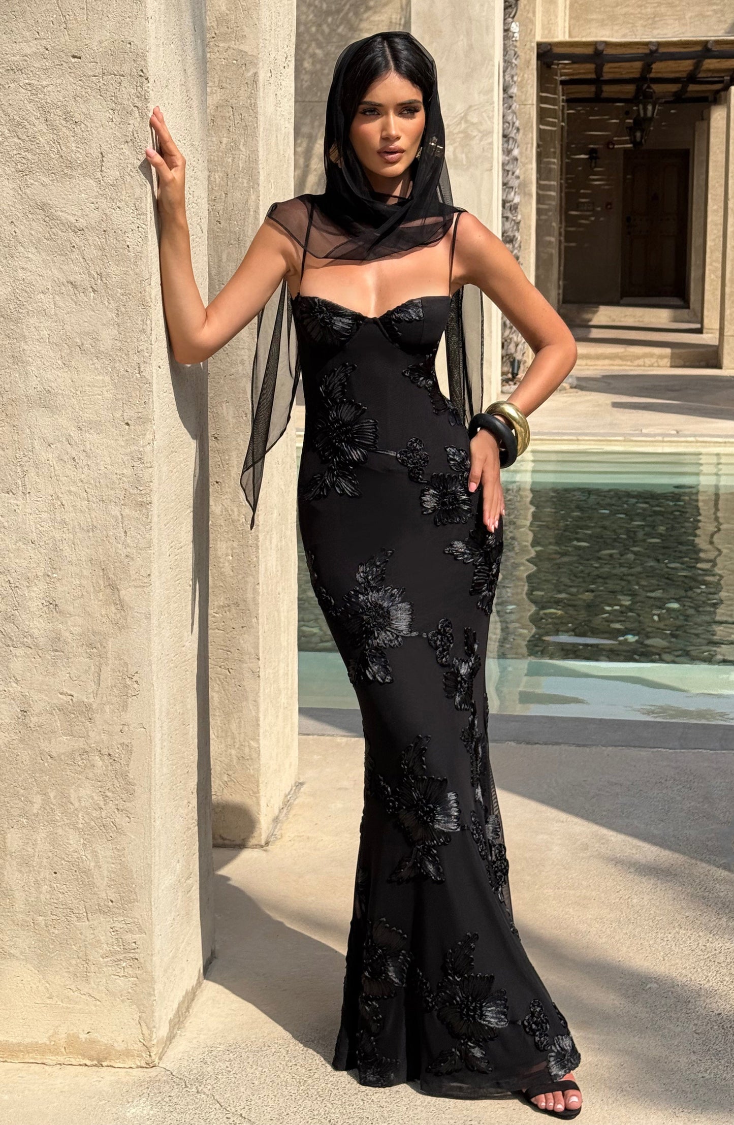Nefertiti Plum Silk Maxi Dress Black 1