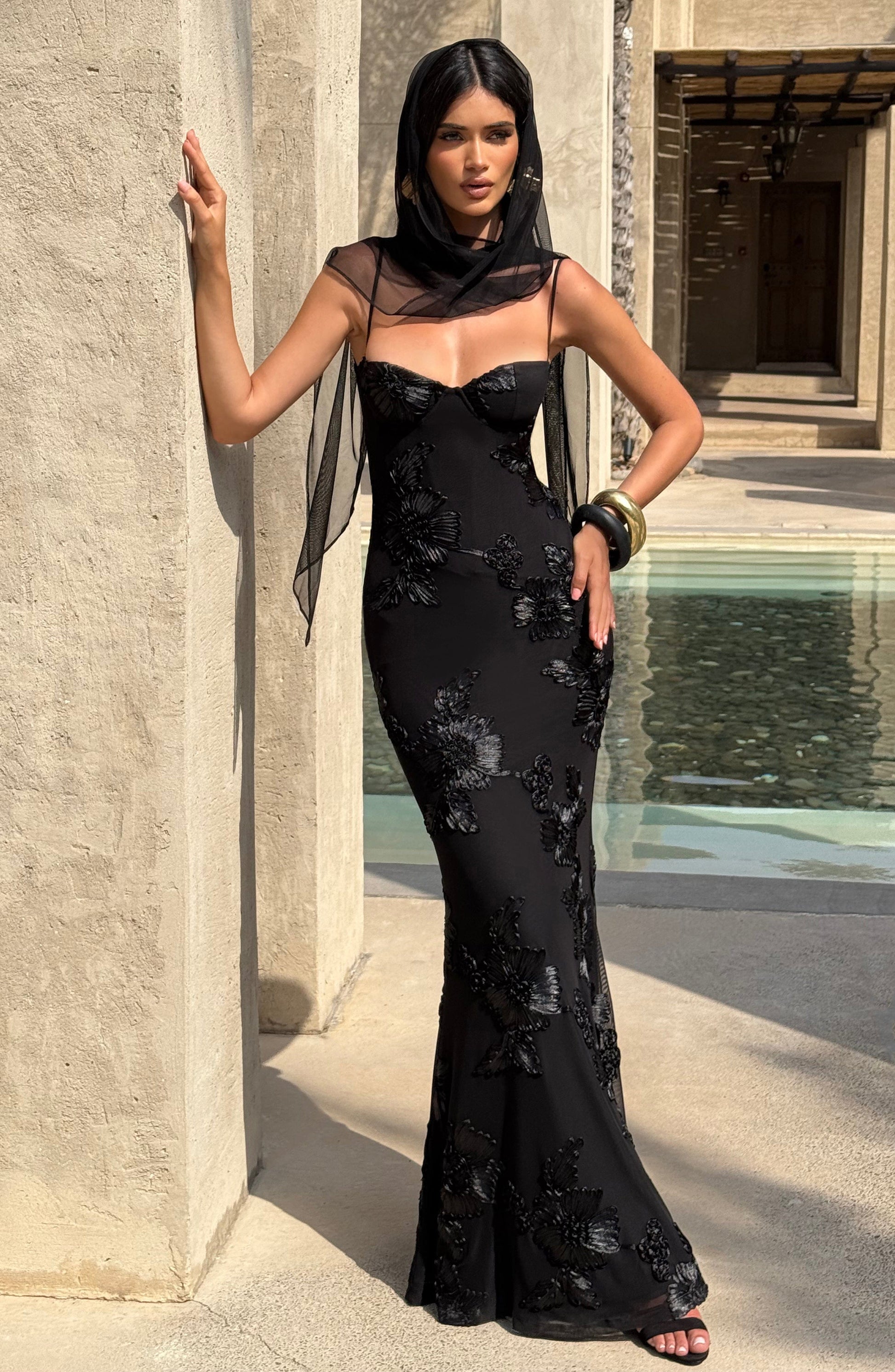 Nefertiti Plum Silk Maxi Dress Black 1