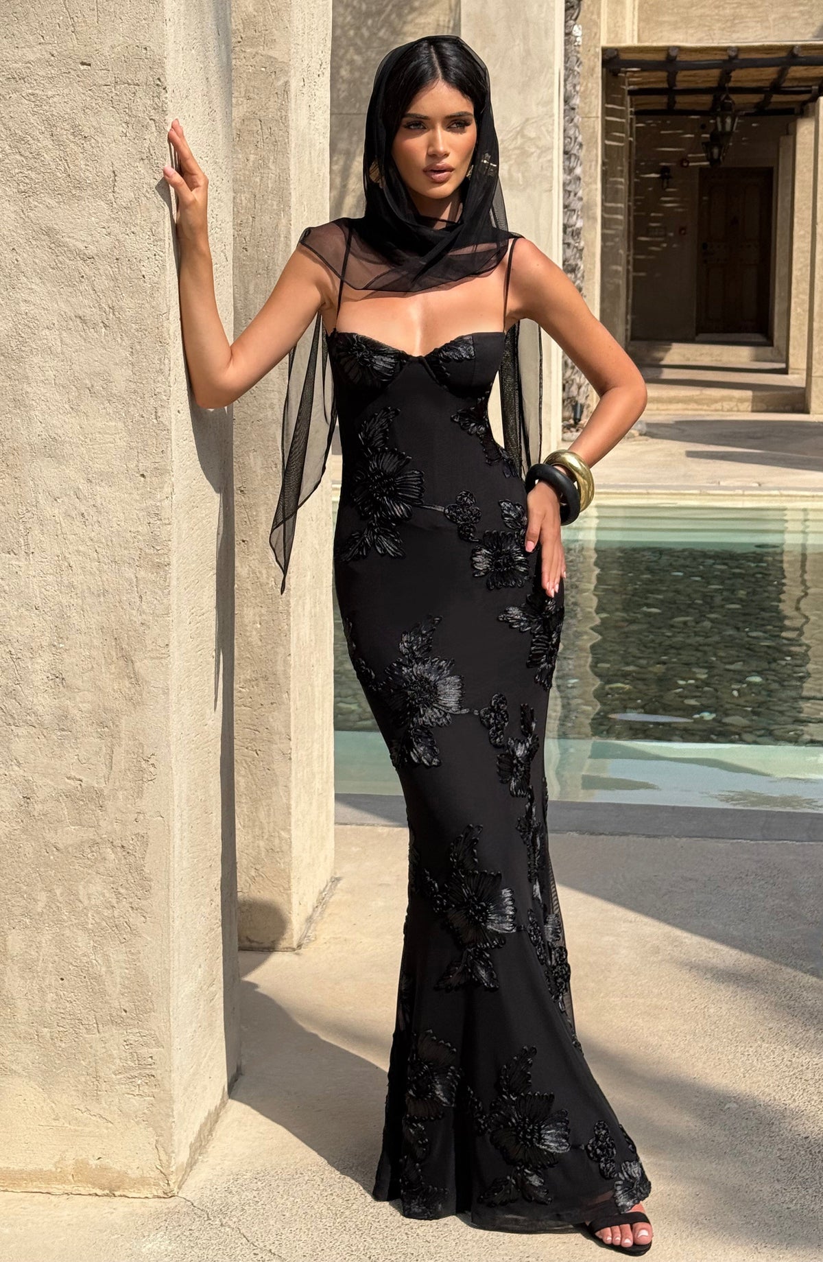 Nefertiti Satin Maxi Dress Black 1