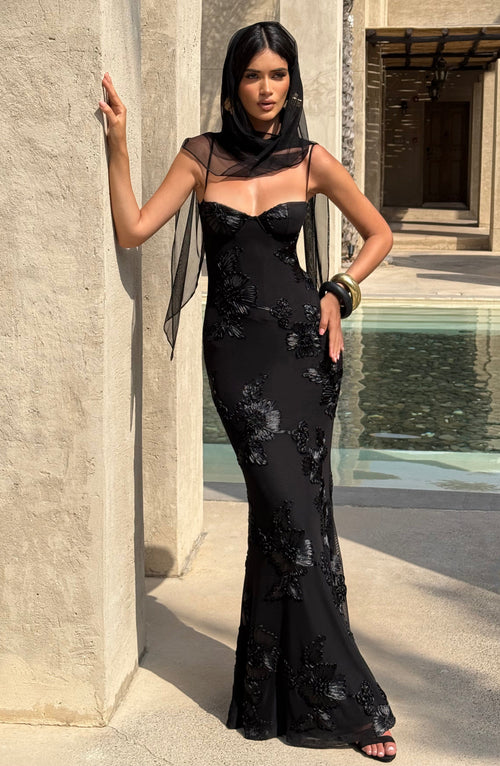 Nefertiti Satin Maxi Dress Black 1