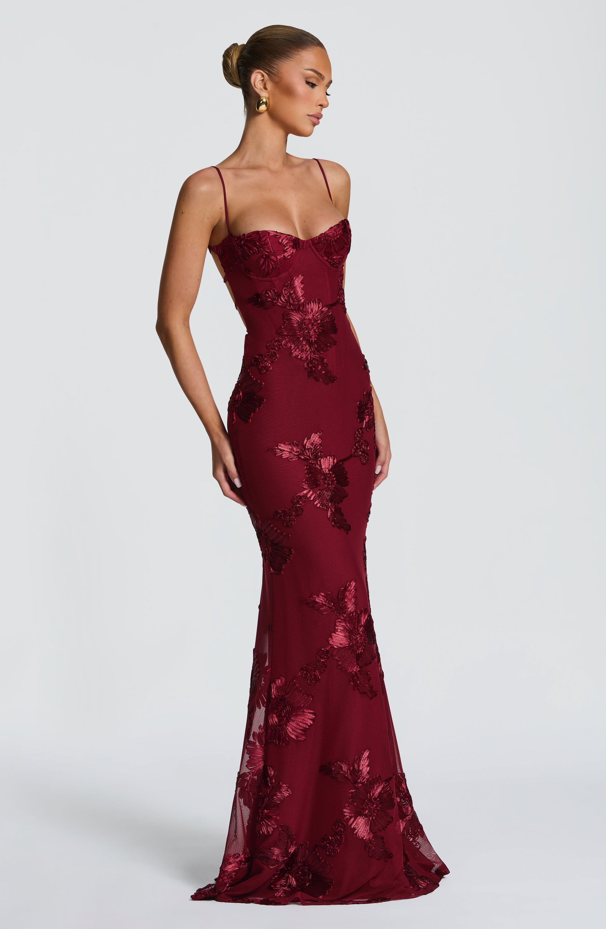 Nefertiti Plum Silk Maxi Dress Burgundy 3