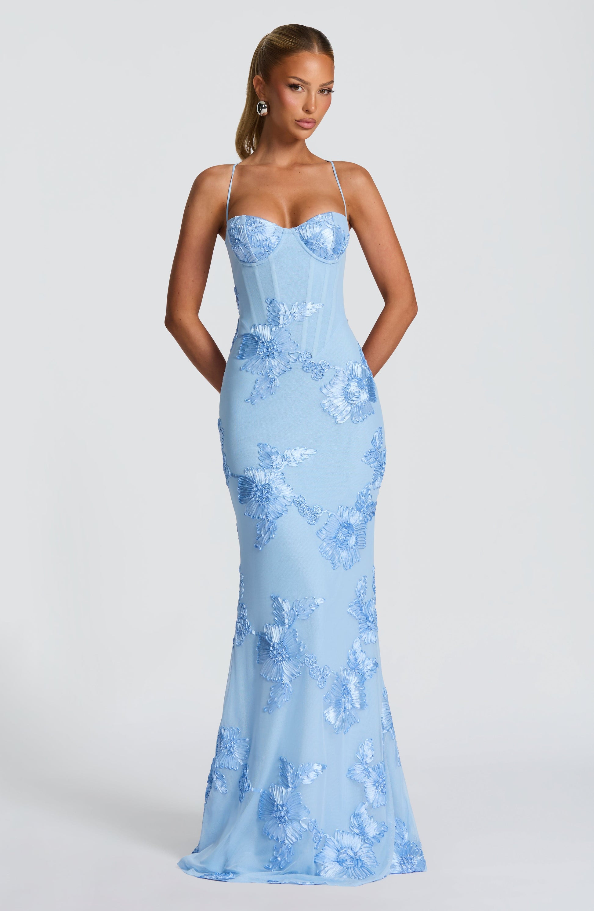 Nefertiti Plum Silk Maxi Dress Glacier Blue 1