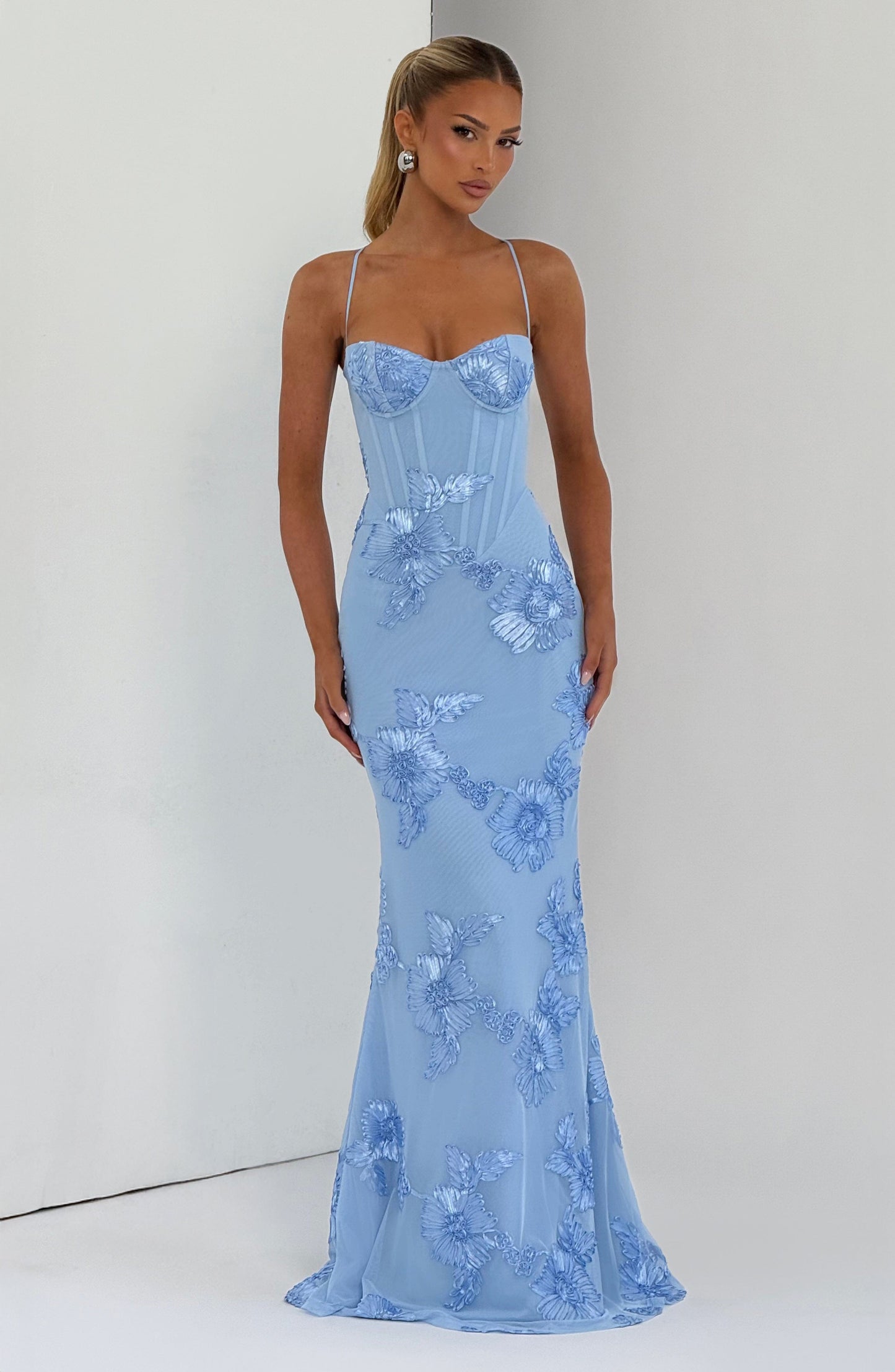 Nefertiti Plum Silk Maxi Dress Glacier Blue 7
