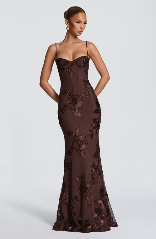 Nefertiti Plum Silk Maxi Dress Plum Brown 1