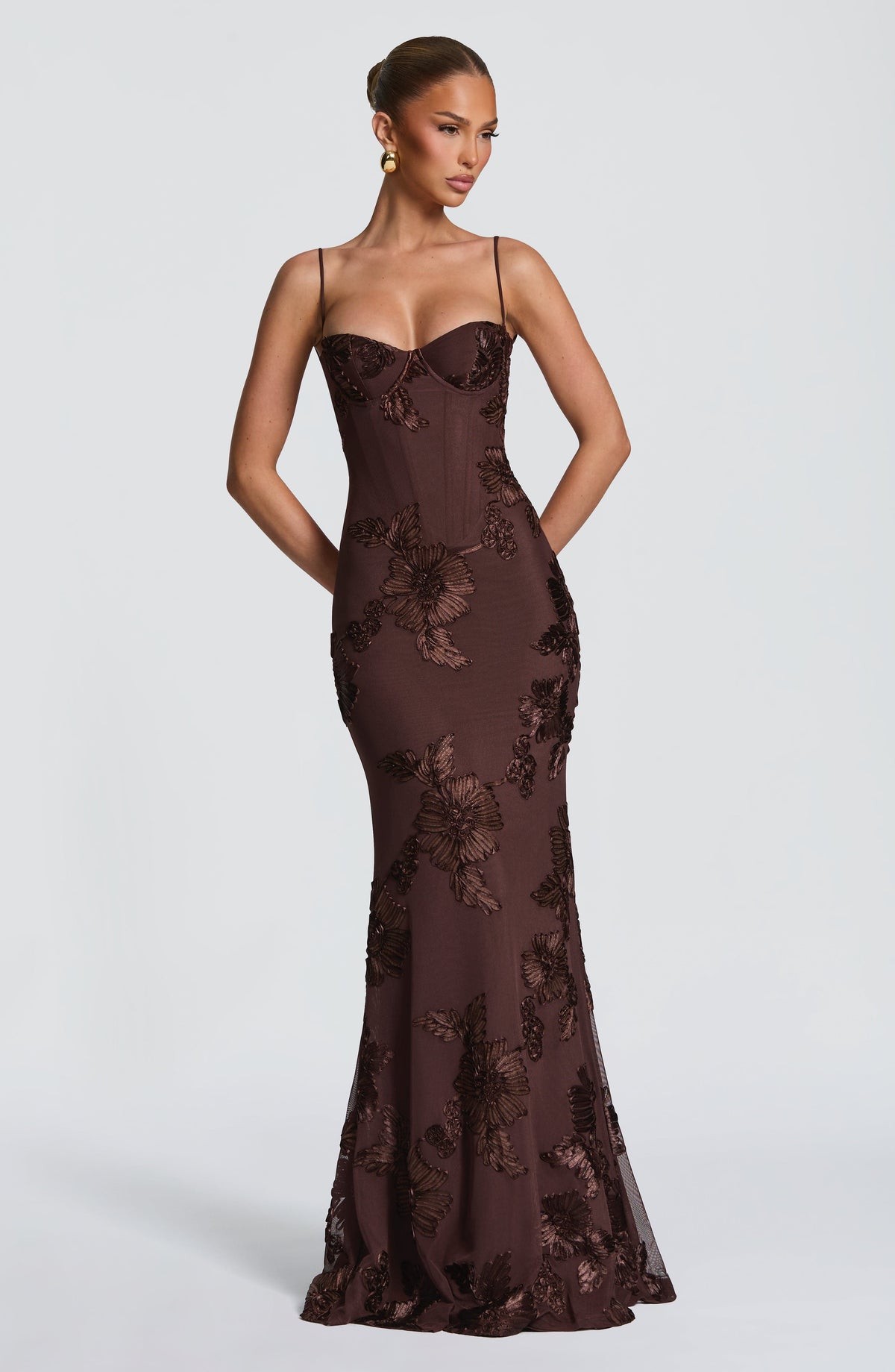 Nefertiti Satin Maxi Dress Plum Brown 1