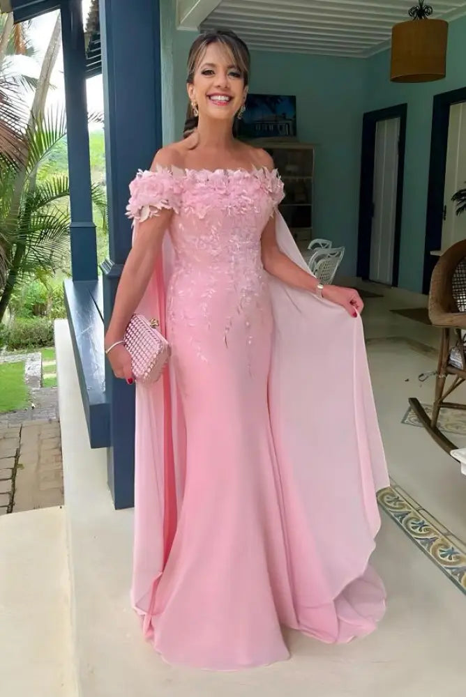 Margot Off-Shoulder Chiffon Mermaid Dress Watermelon 1