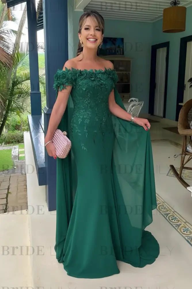 Margot Off-Shoulder Chiffon Mermaid Dress Navy Blue 7