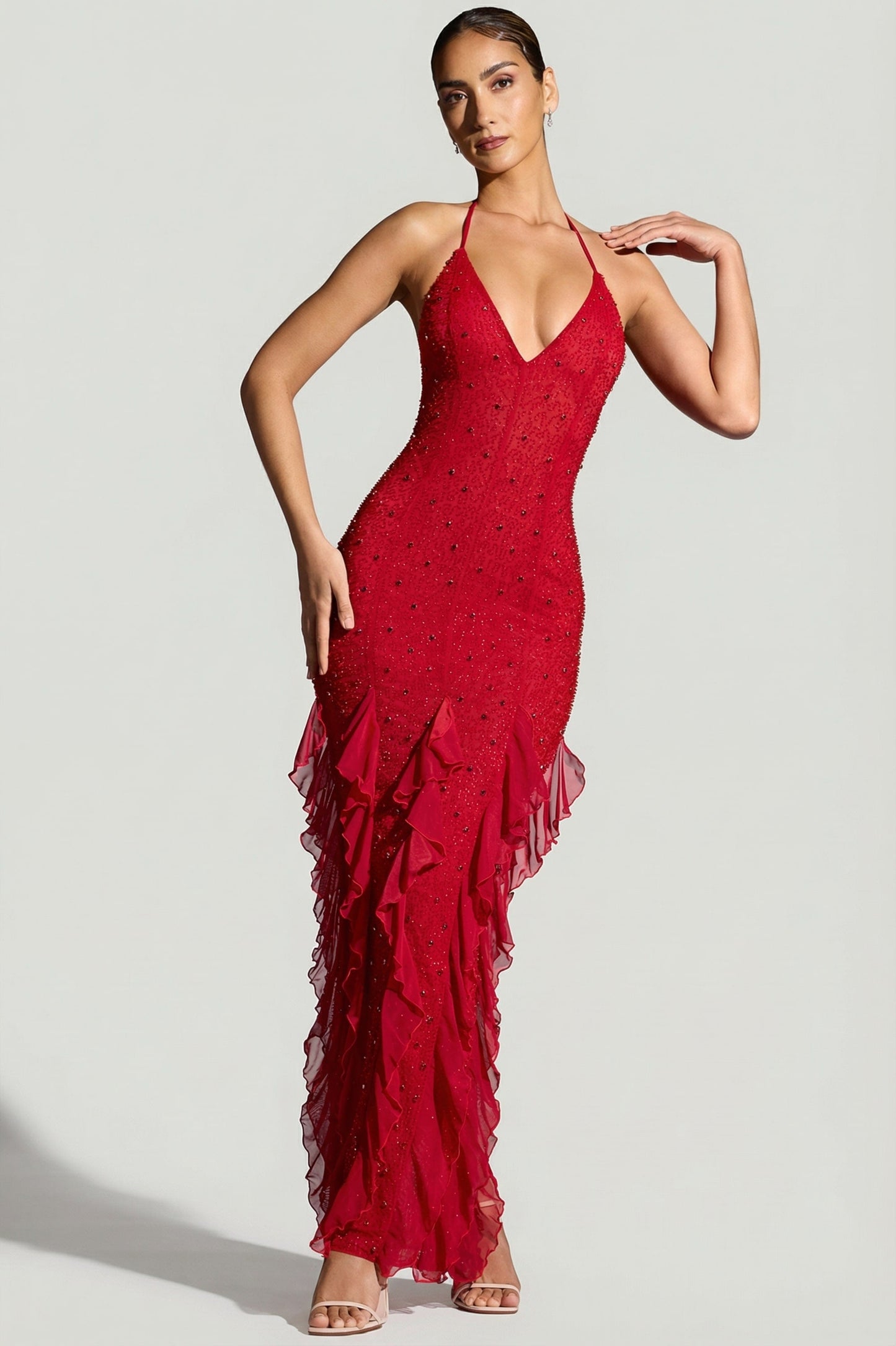 Valentina Ruffled Maxi Dress Red 7