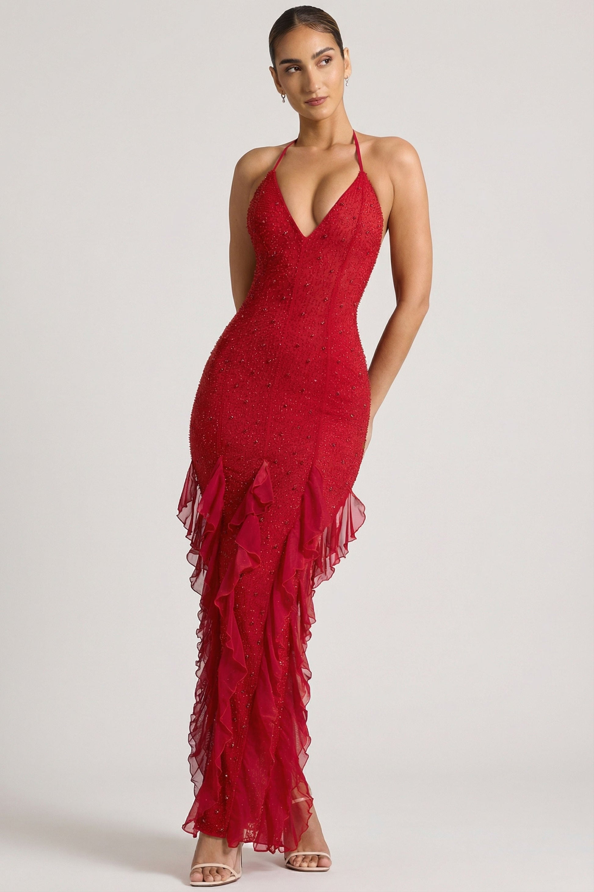 Valentina Ruffled Maxi Dress Red 8