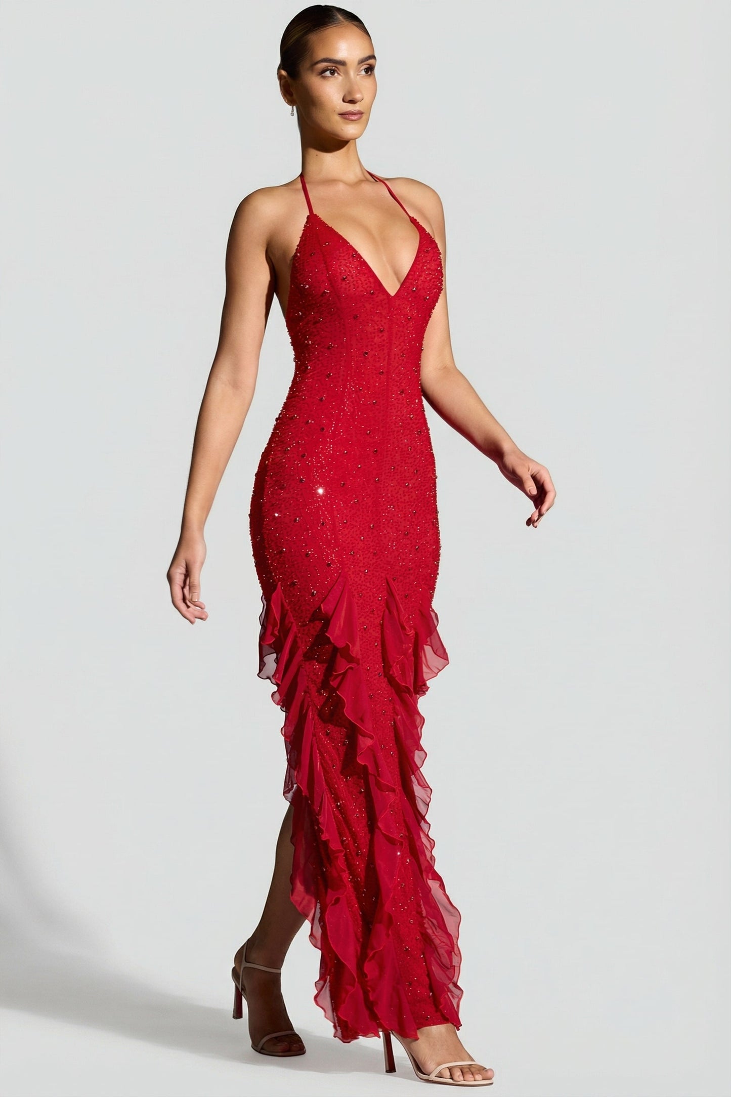 Valentina Ruffled Maxi Dress Red 9