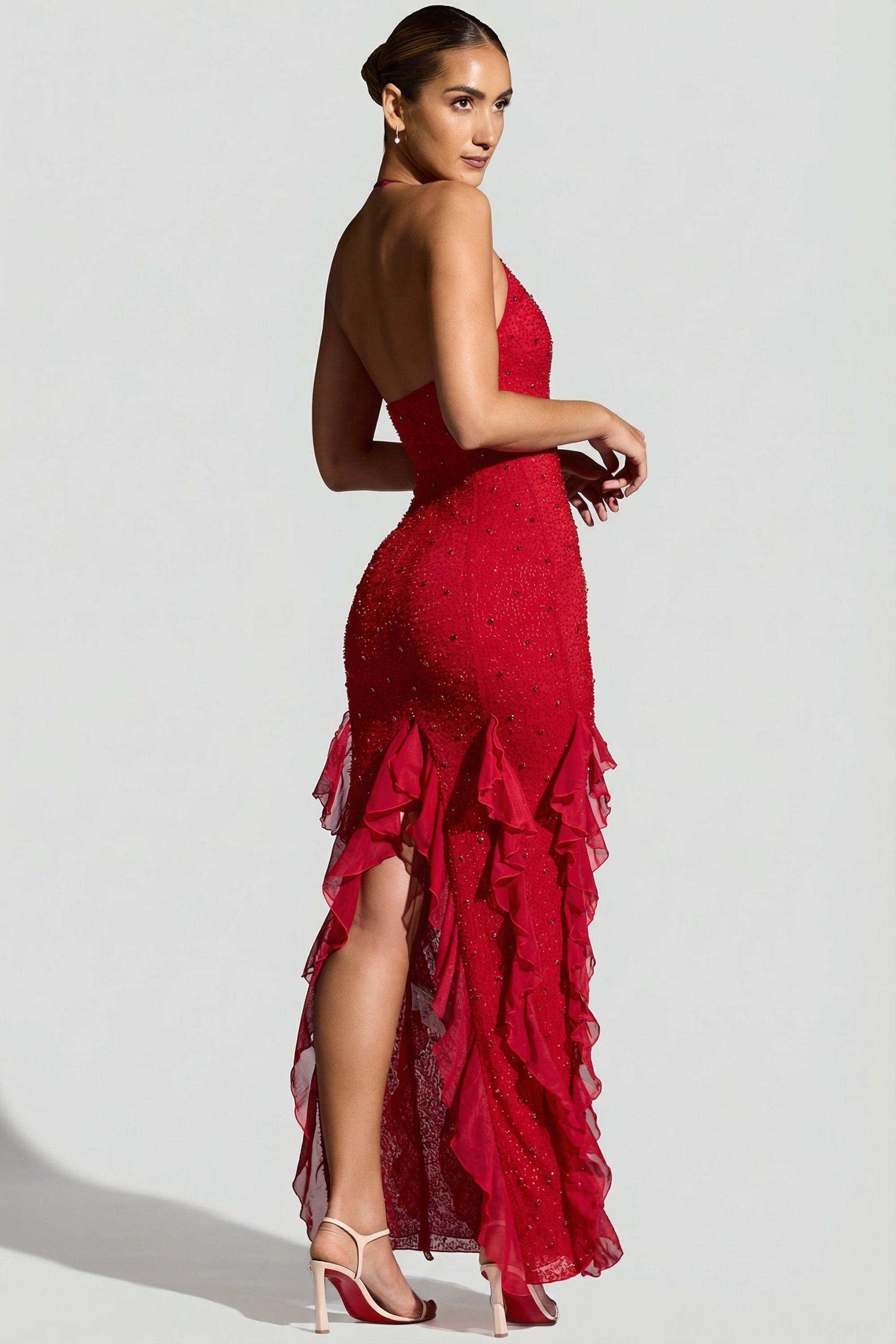 Valentina Ruffled Maxi Dress Red 3
