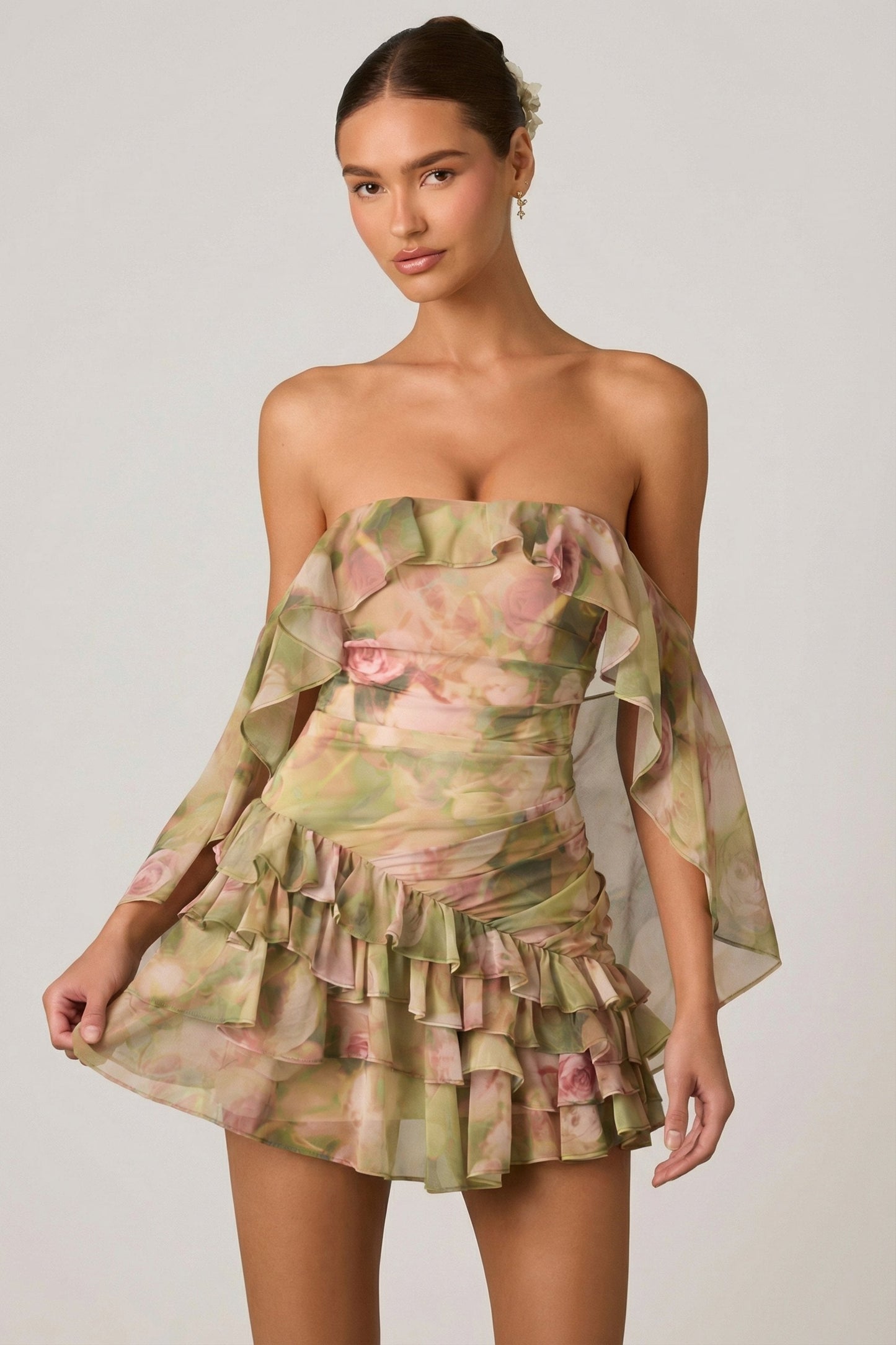 Birdie Off-Shoulder Ruffled Mini Dress Shoulder Ruffled Mini Dress in Floral Multi Print 1
