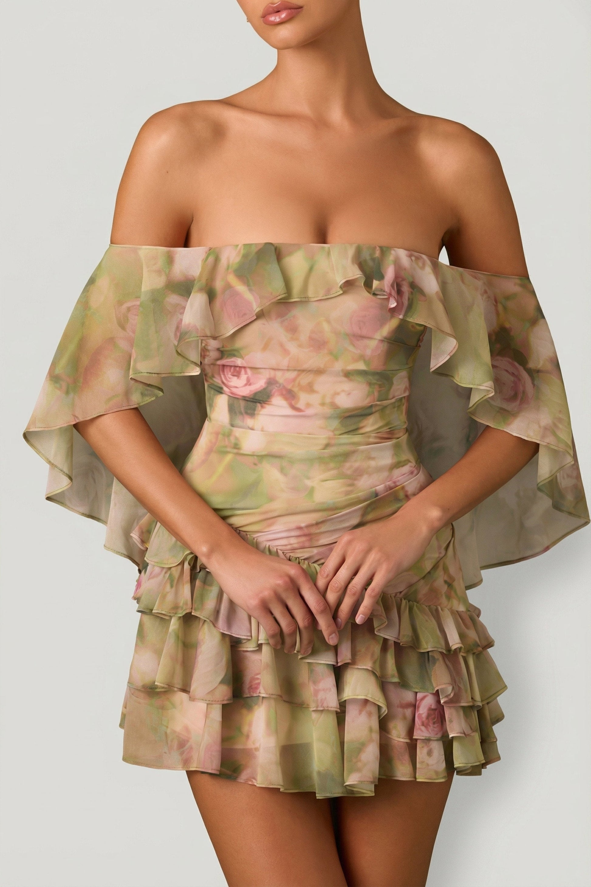 Birdie Off-Shoulder Ruffled Mini Dress Shoulder Ruffled Mini Dress in Floral Multi Print 3