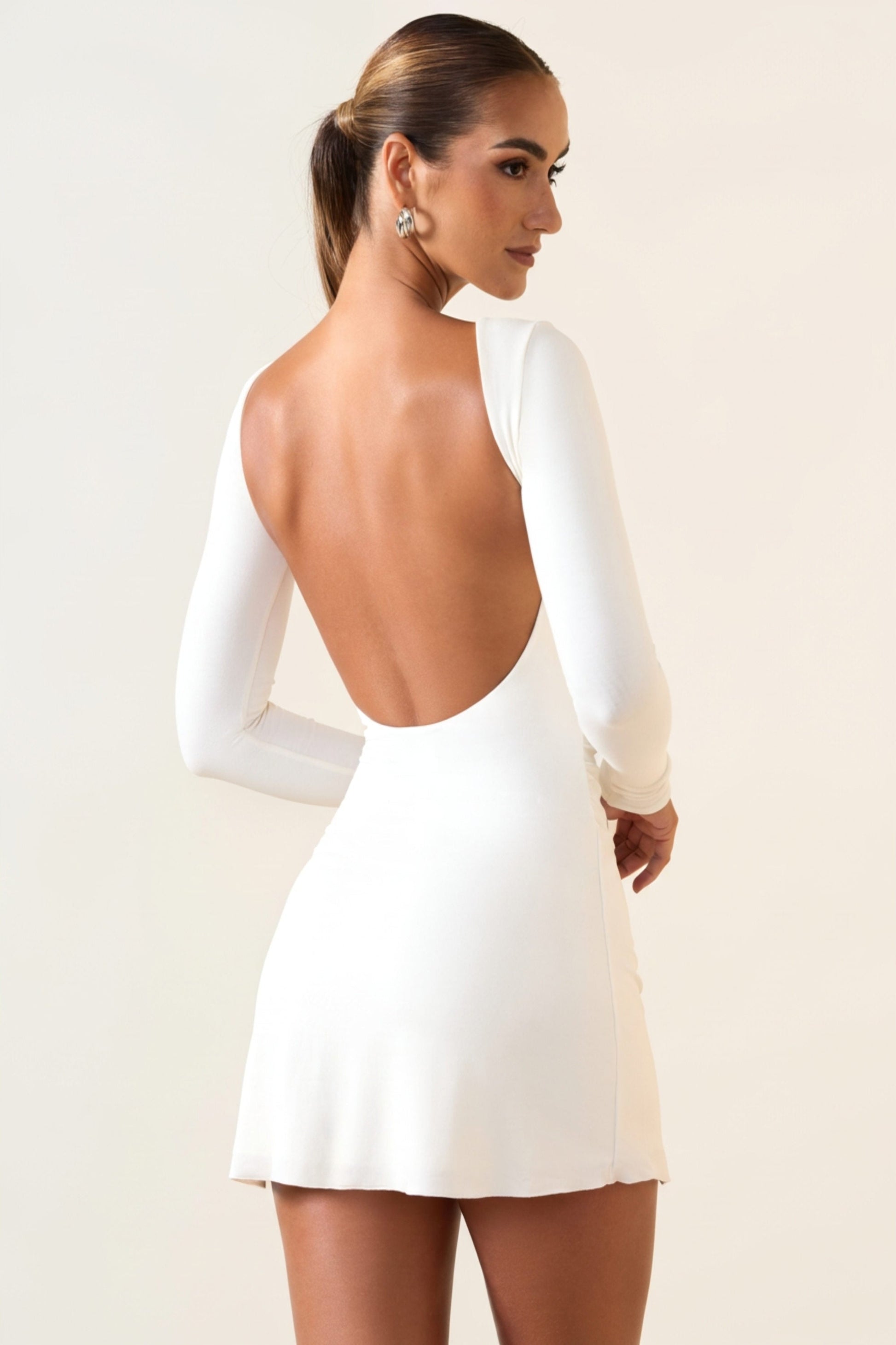 Brenna Modal Ruched Mini Dress Back Mini Dress in White 5