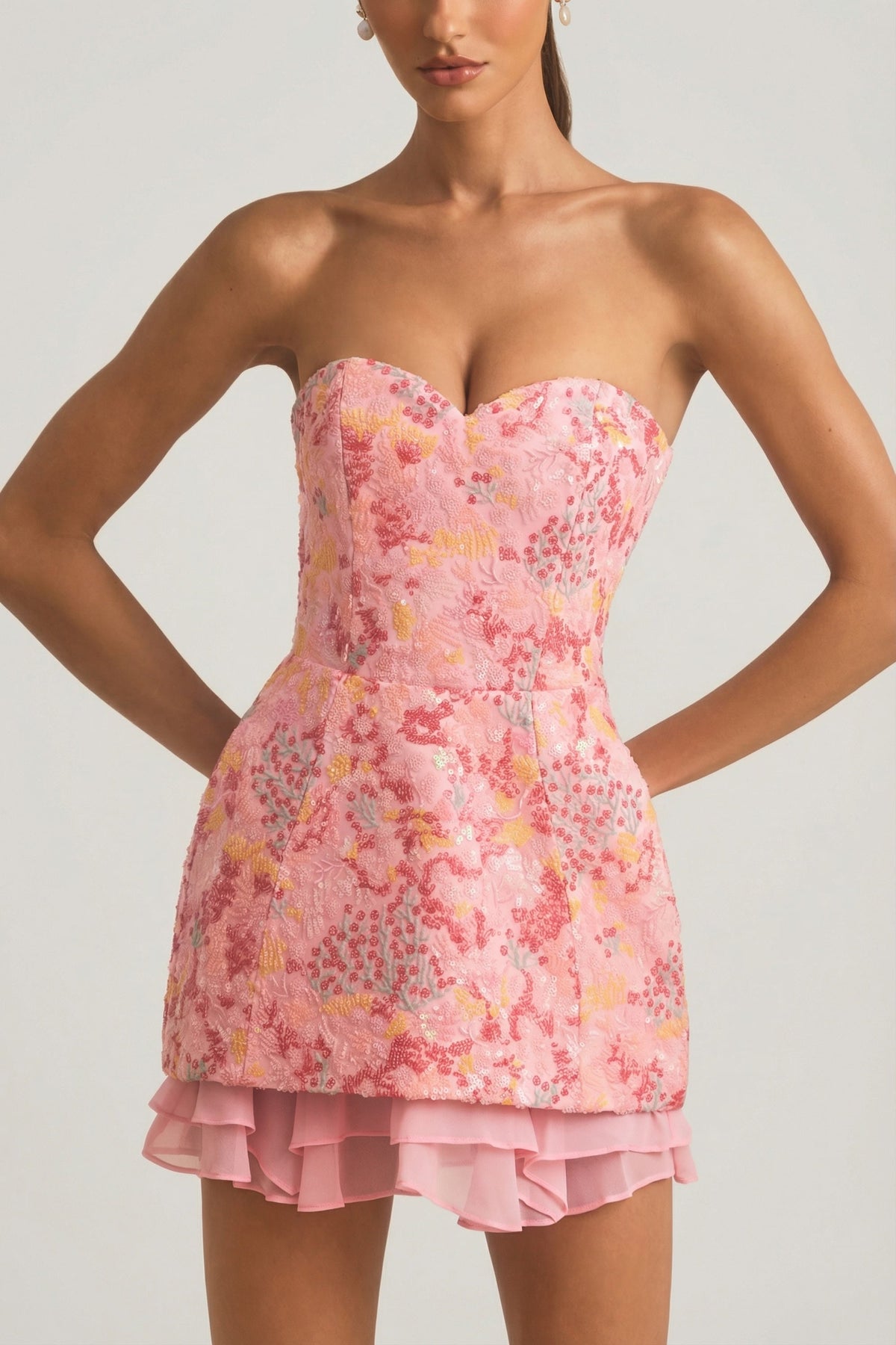 Crystella Embellished Corset Mini Dress Pink 3