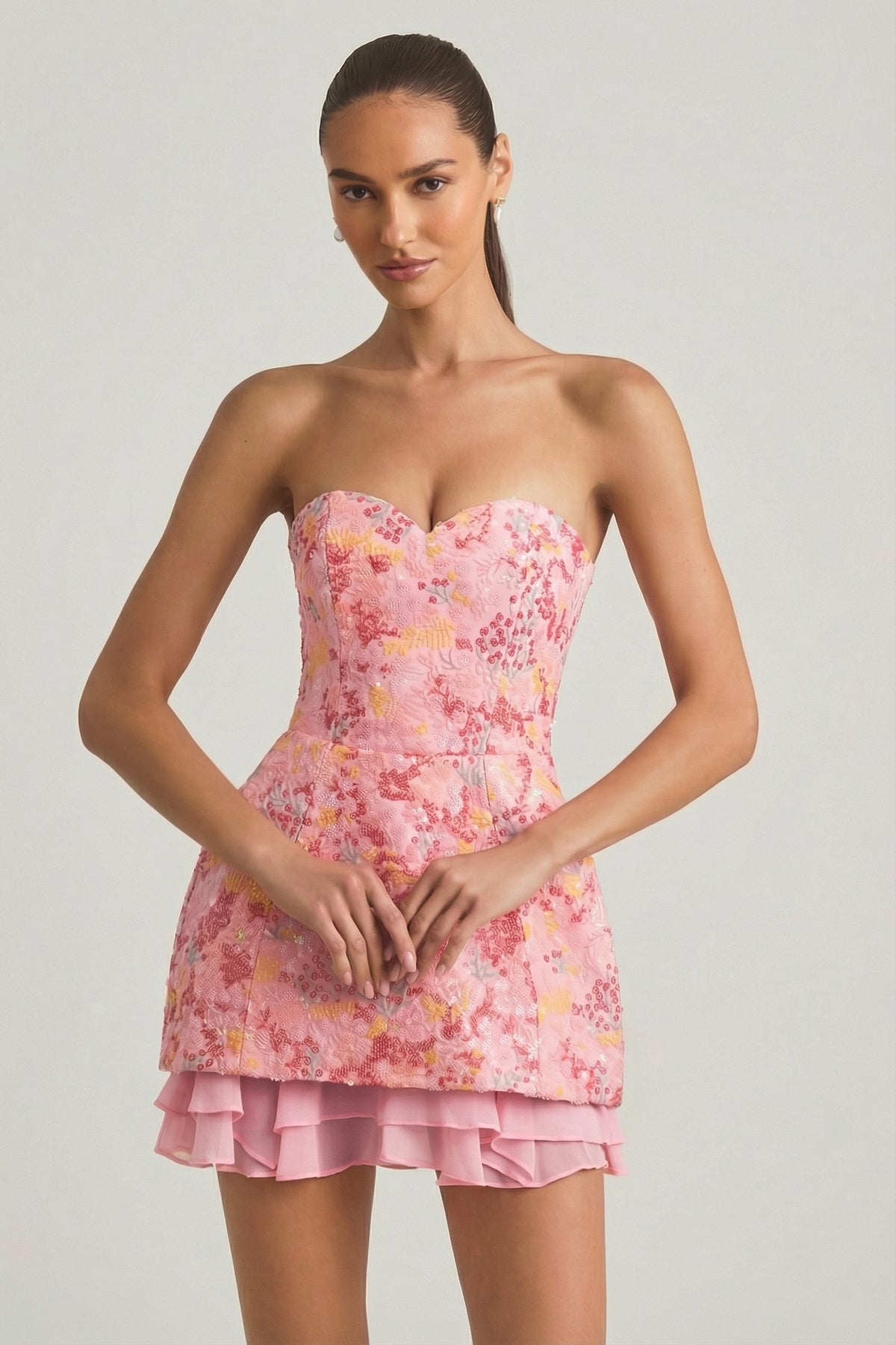 Crystella Embellished Corset Mini Dress Pink 1