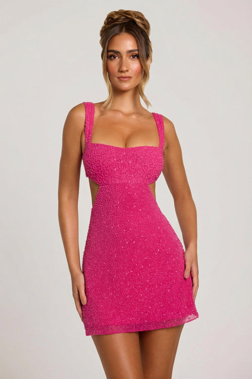 Emilia Embellished Cutout Mini Dress Fuschia 1