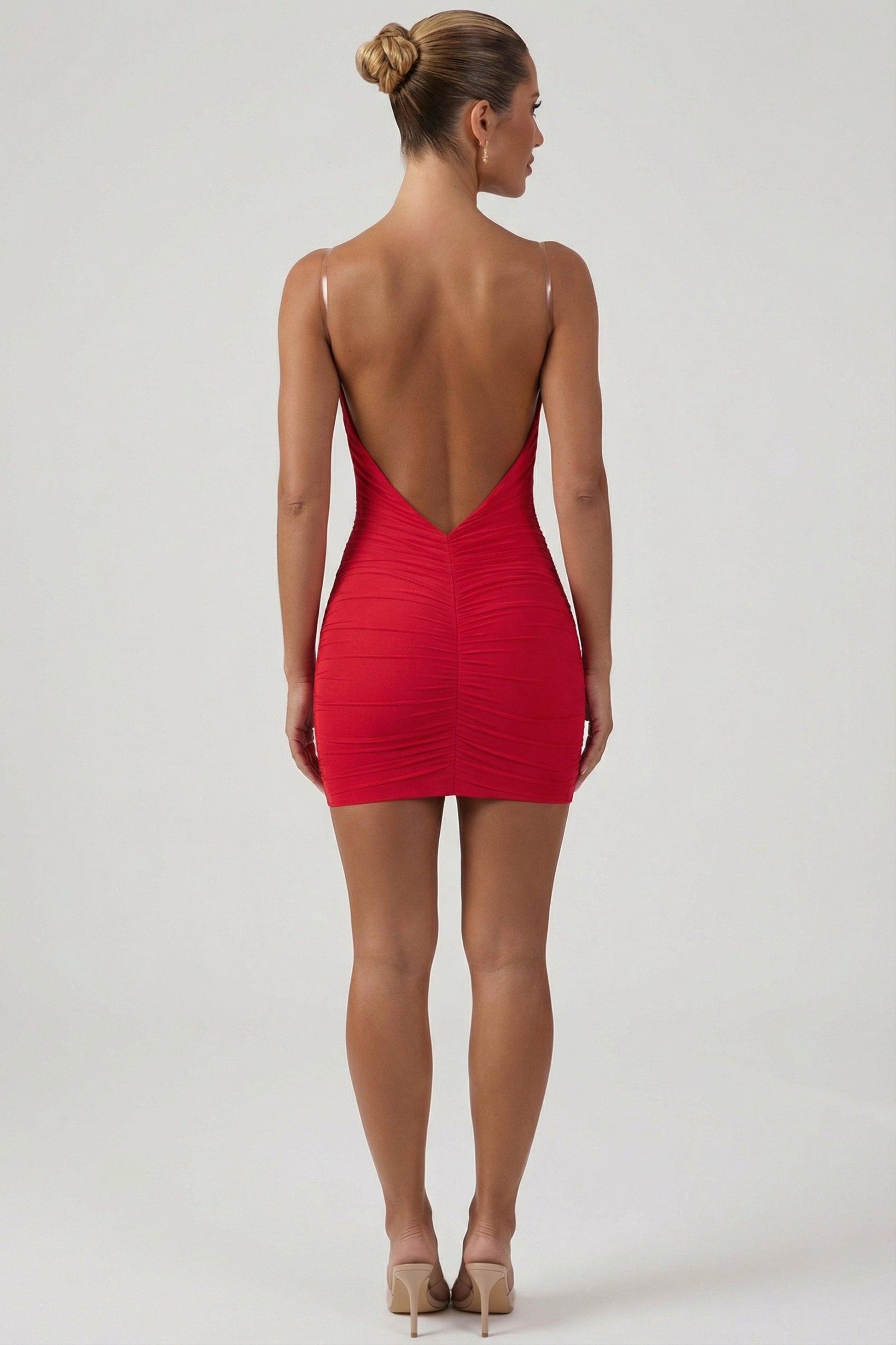 Valentina Ruched Bodycon Mini Dress Red 2
