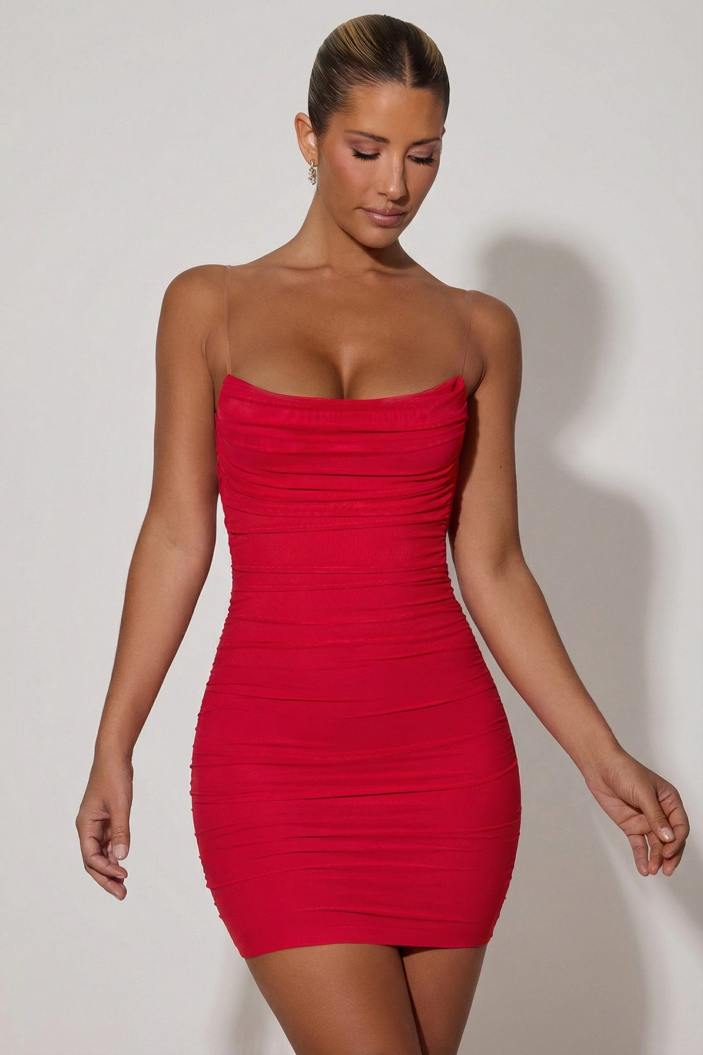 Valentina Ruched Bodycon Mini Dress Red 7