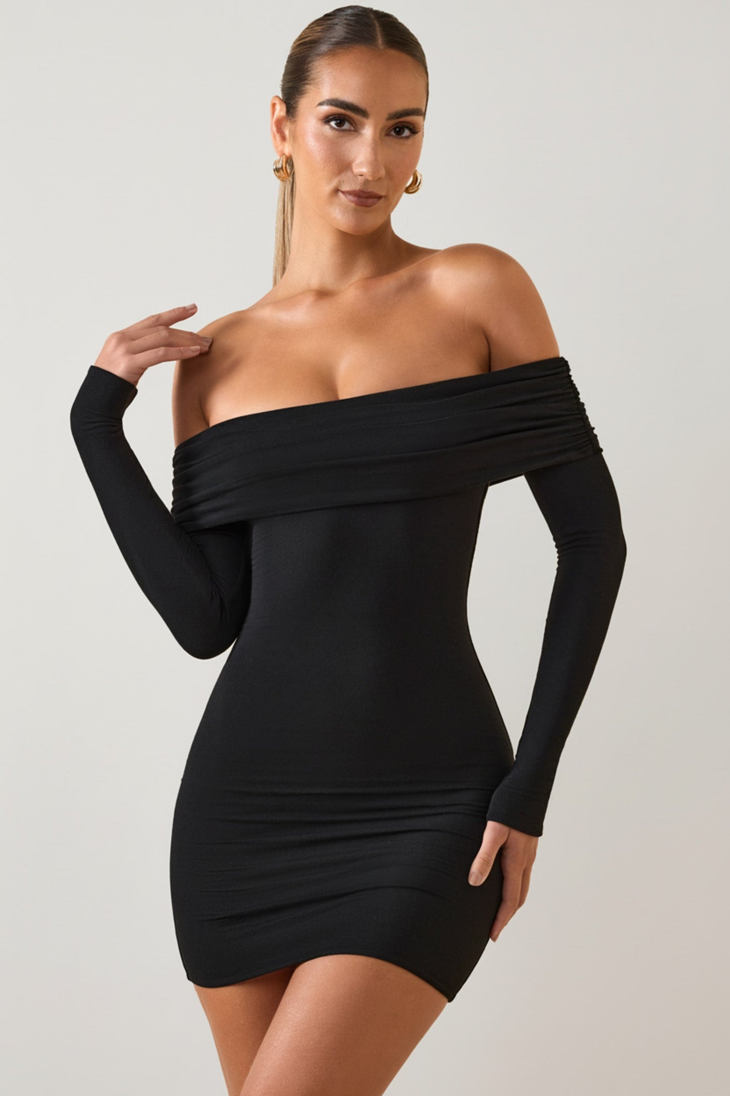 Oriana Modal Off-Shoulder Mini Dress Shoulder Mini Dress in Black 6