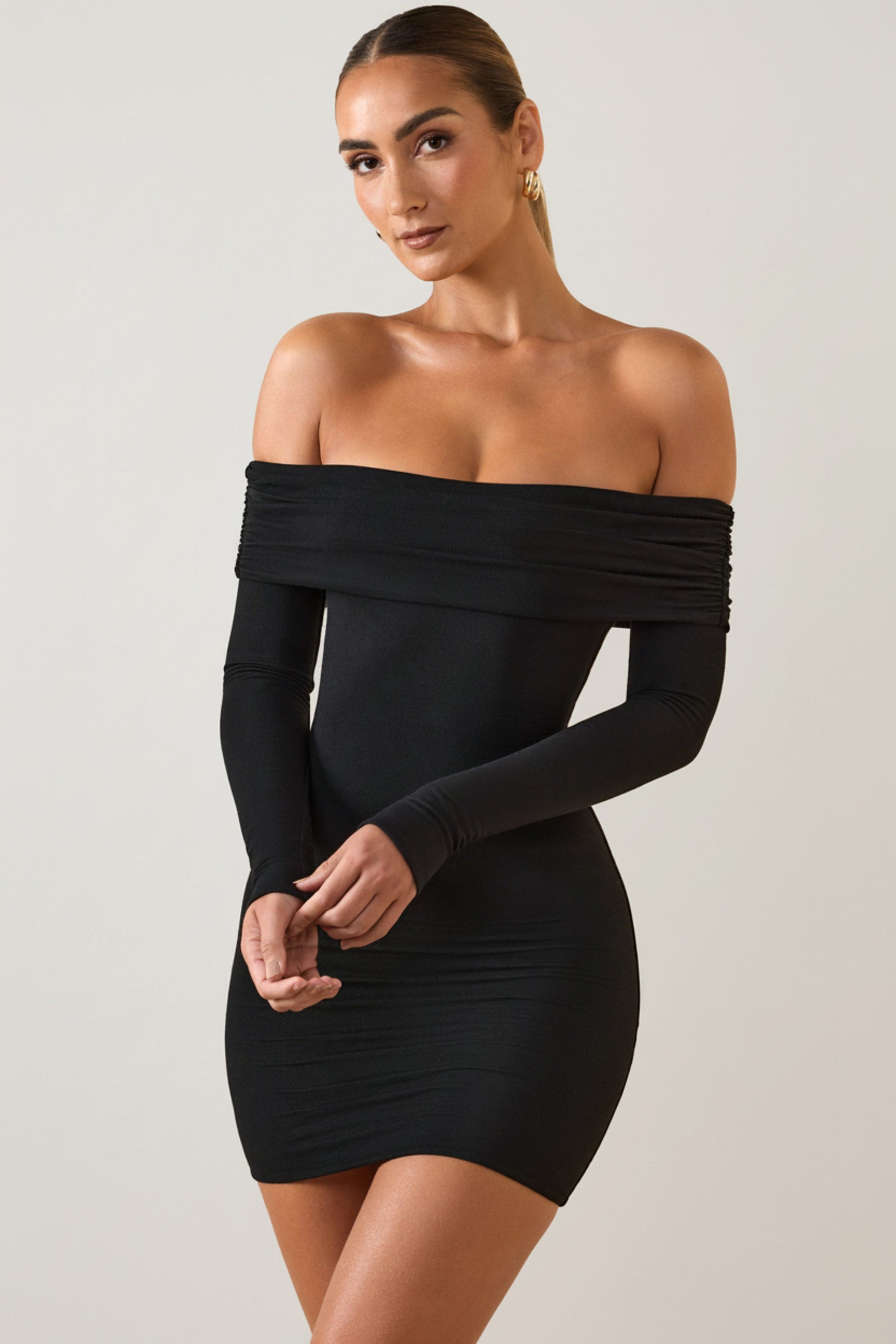 Oriana Modal Off-Shoulder Mini Dress Shoulder Mini Dress in Black 1