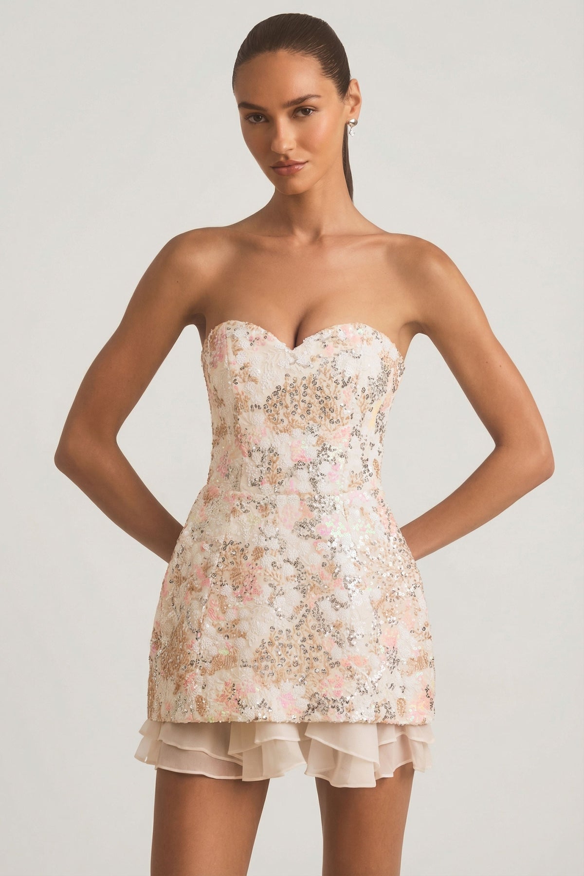 Crystella Embellished Corset Mini Dress Ivory 1