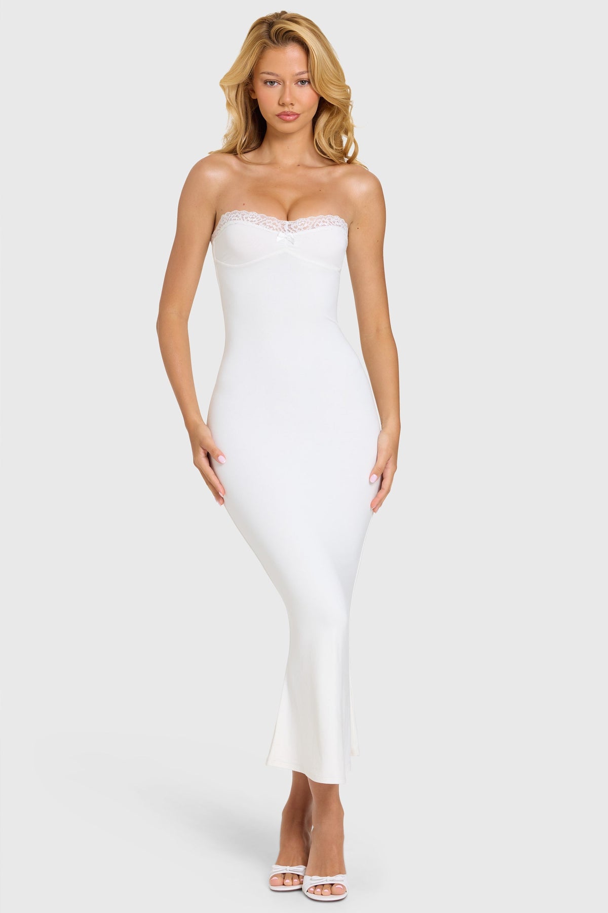 Navi Modal Lace-Trim Midi Dress Ivory 18