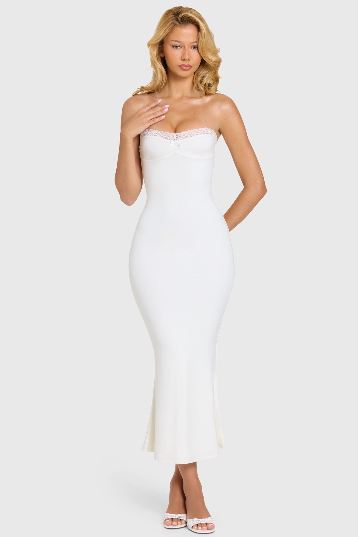 Navi Modal Lace-Trim Midi Dress Ivory 14