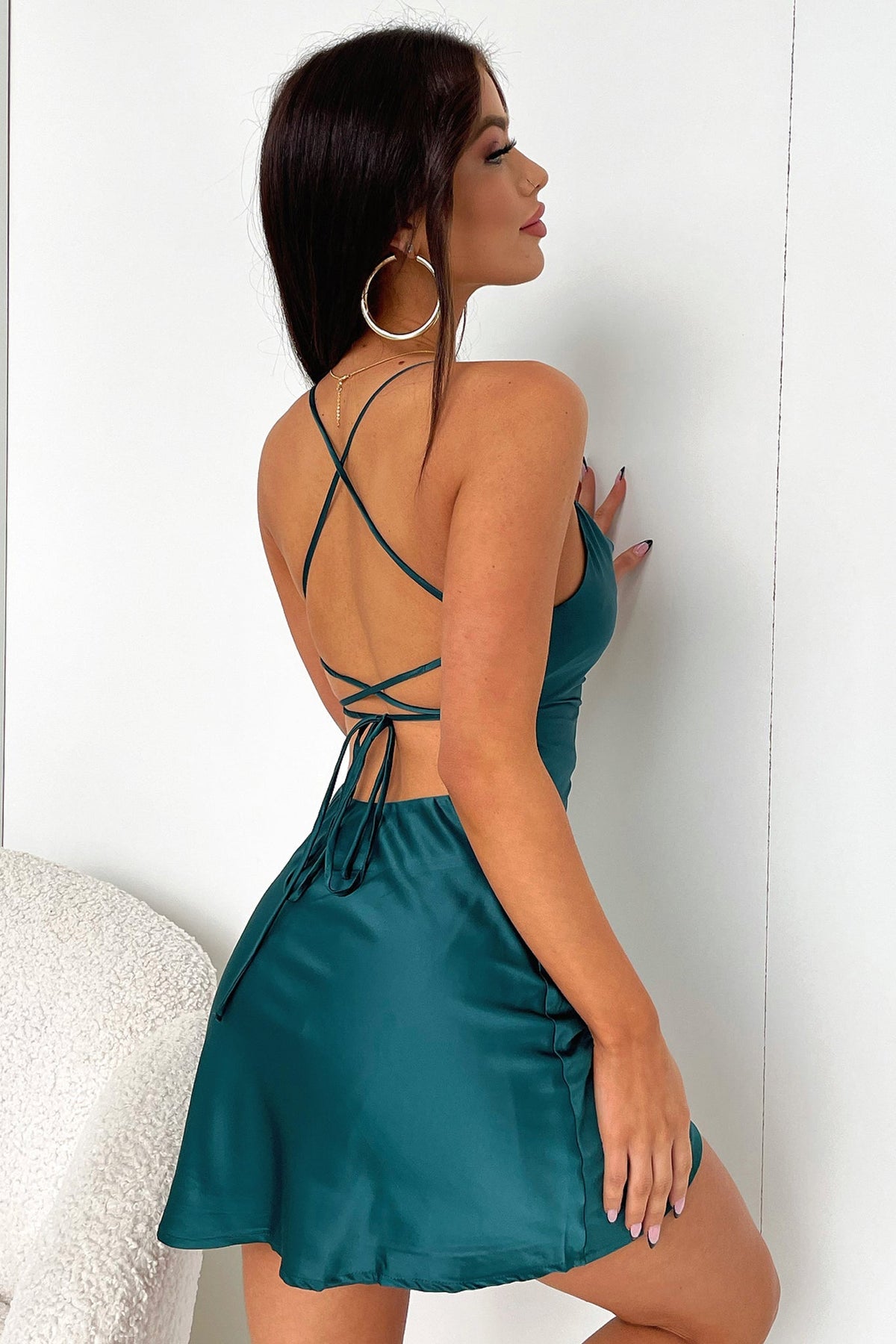 Olivia Satin A-Line Midi Dress in Emerald Emerald 5