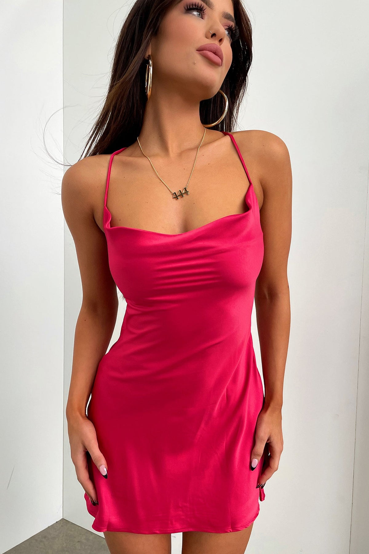 Olivia Satin A-Line Midi Dress in Emerald Deep Red 5
