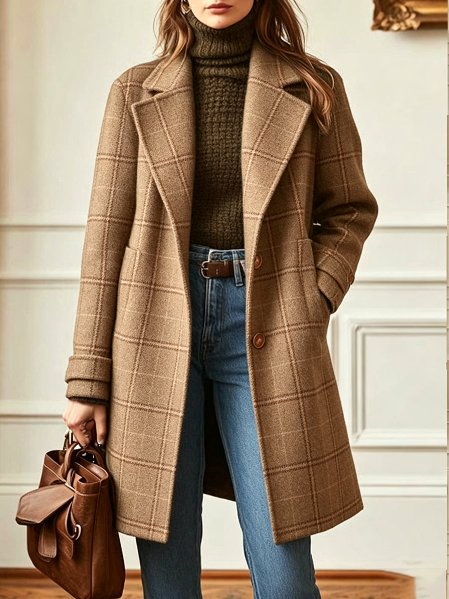 Margot Wool-Blend Plaid Coat Camel 4