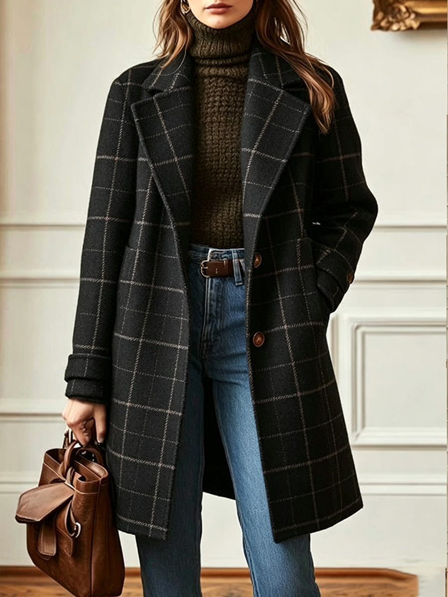 Margot Wool-Blend Plaid Coat Black 5