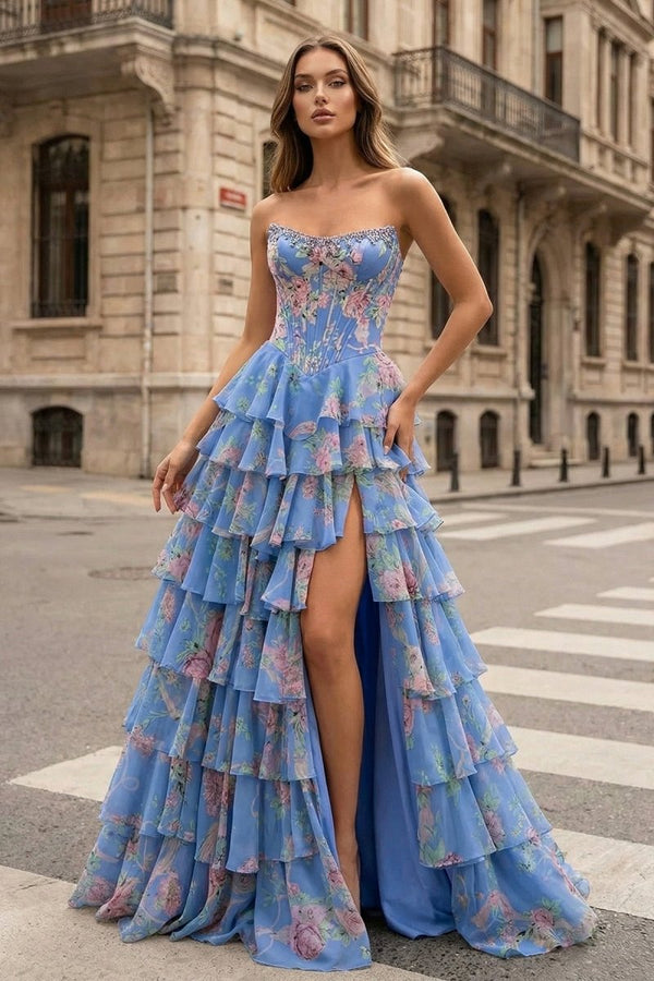 Violet Chiffon Strapless Gown