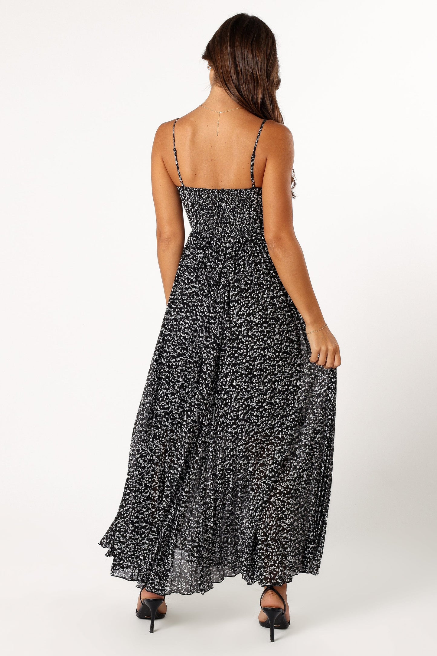Achanti Pleated Maxi Dress in Pink Multi Black Floral 8