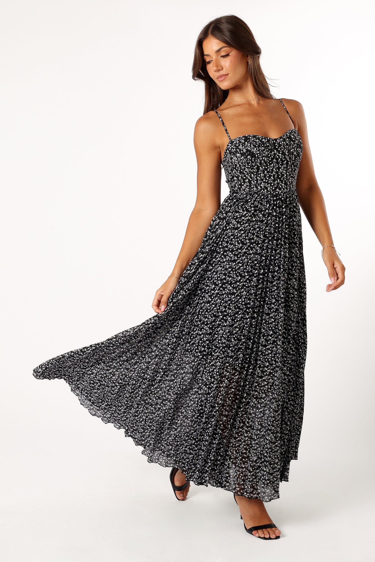 Achanti Pleated Maxi Dress in Pink Multi Black Floral 5