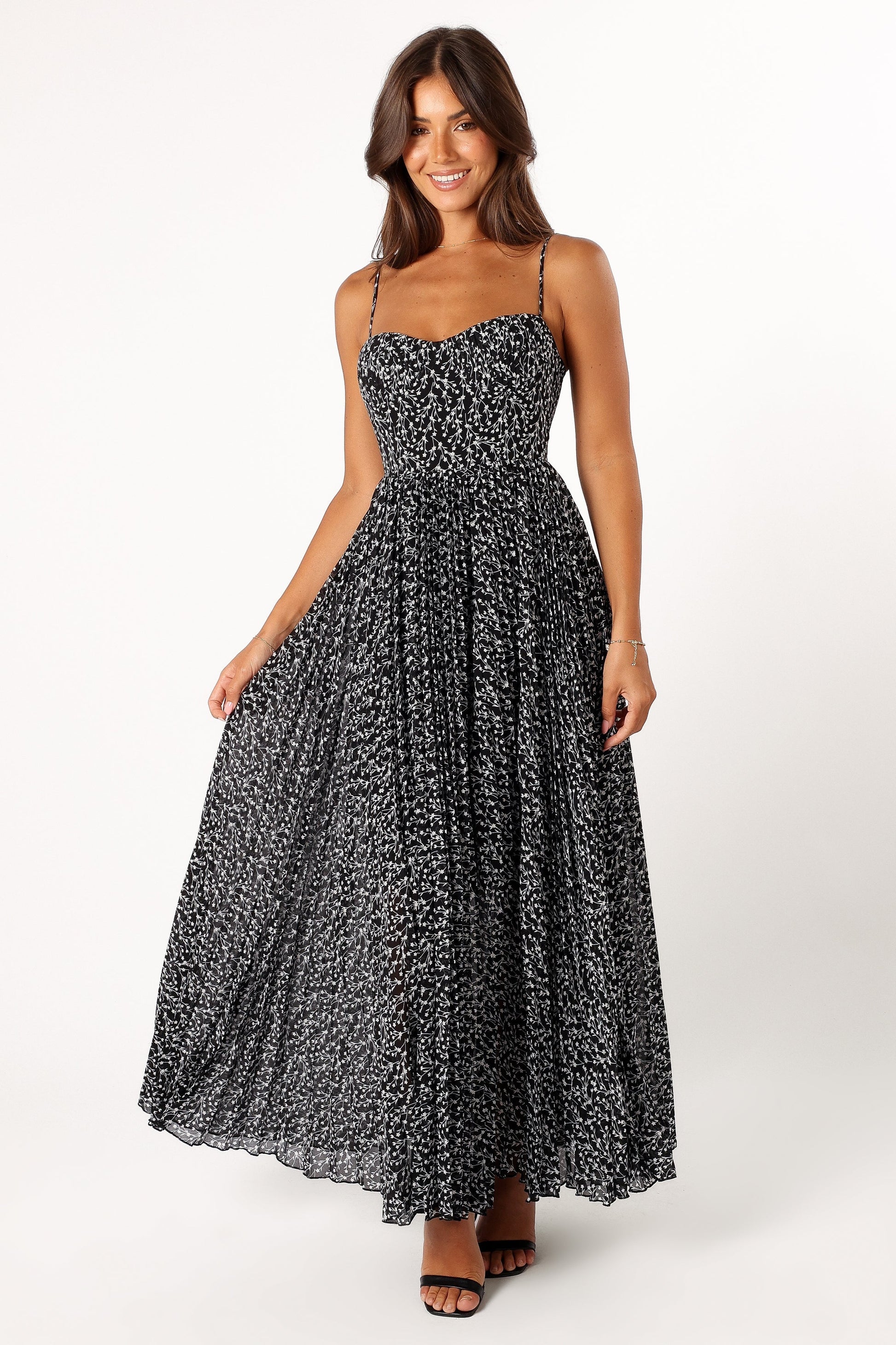 Achanti Pleated Maxi Dress in Pink Multi Black Floral 6