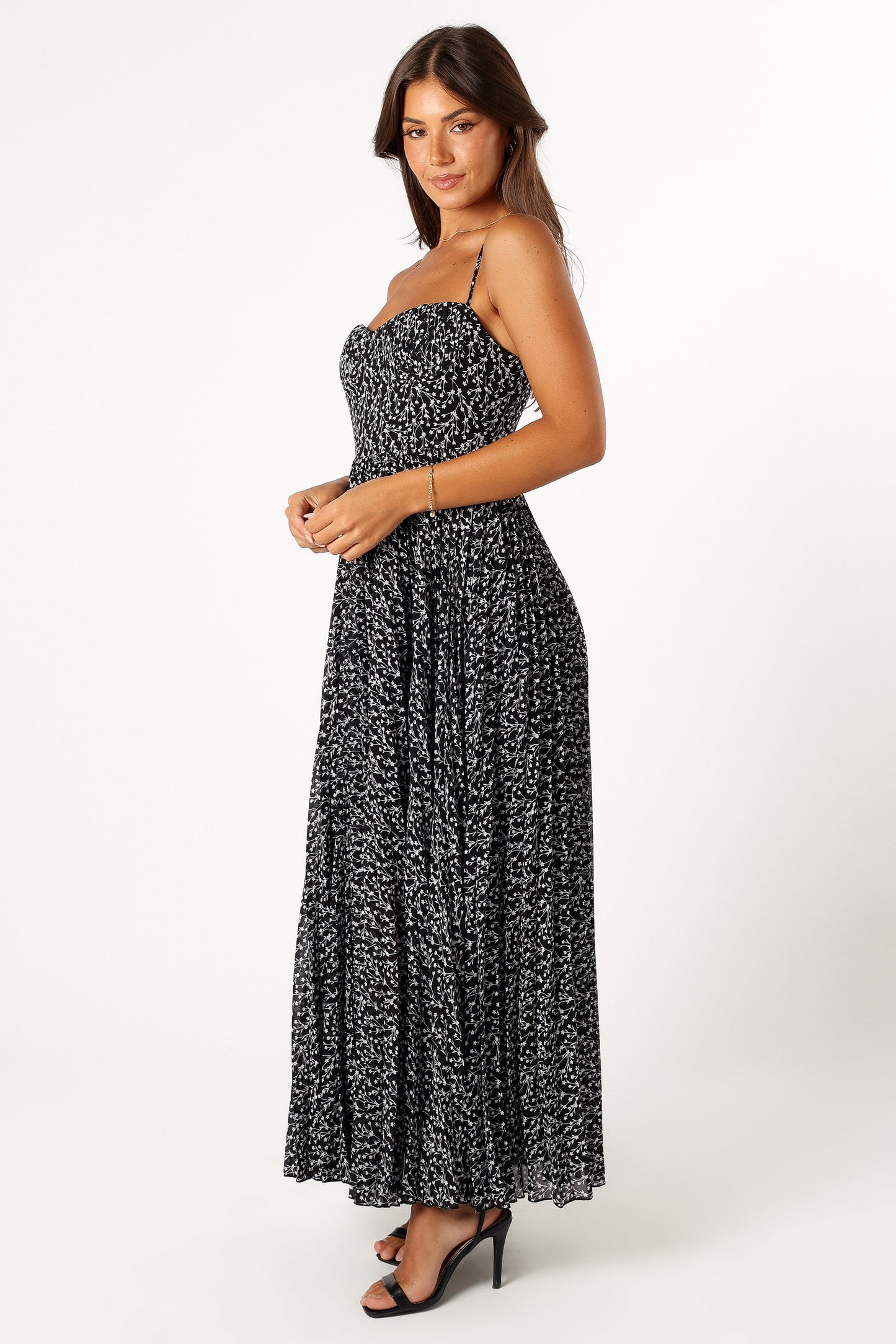 Achanti Pleated Maxi Dress in Pink Multi Black Floral 7