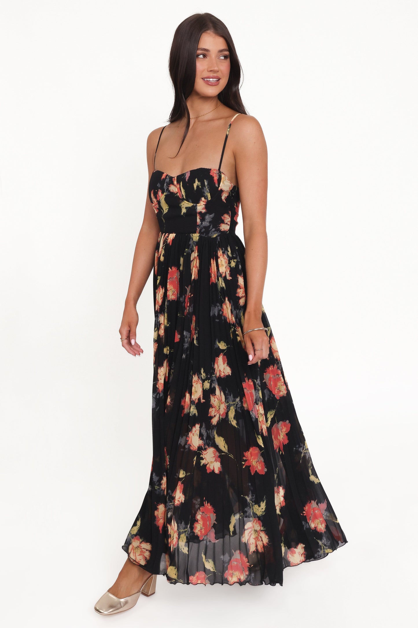 Achanti Pleated Maxi Dress in Pink Multi Black Multi 4