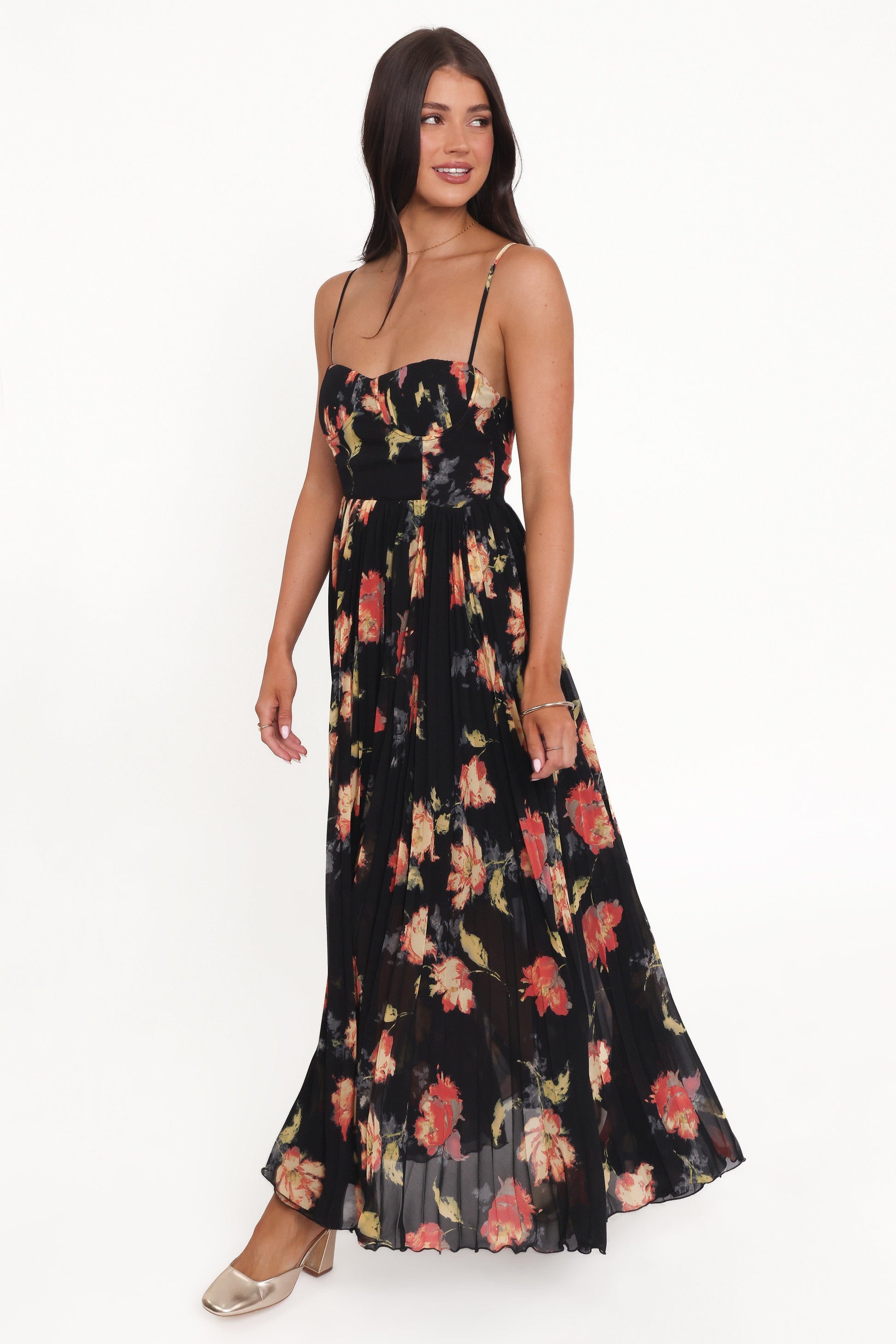 Achanti Pleated Maxi Dress in Pink Multi Black Multi 4