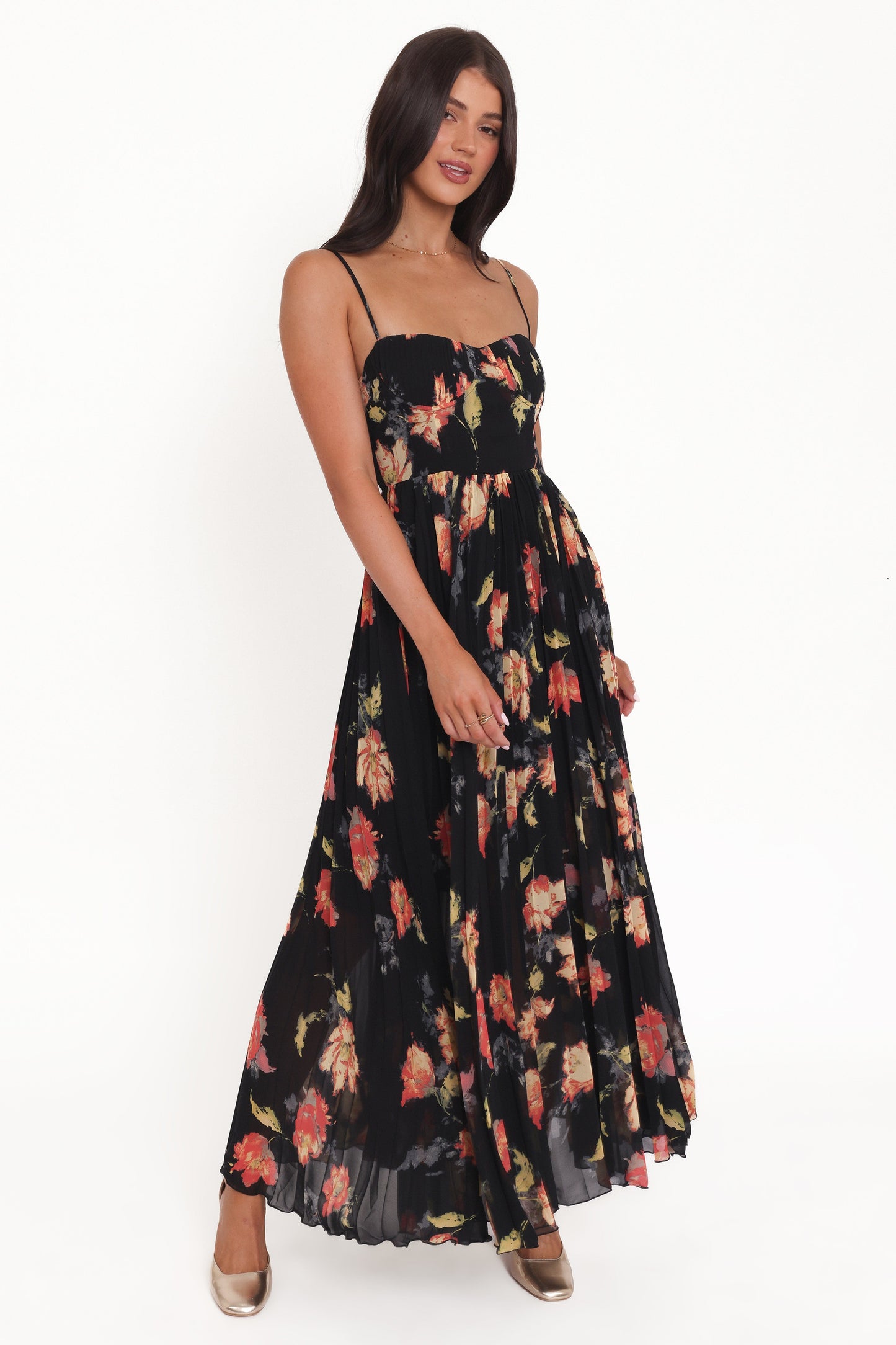 Achanti Pleated Maxi Dress in Pink Multi Black Multi 2
