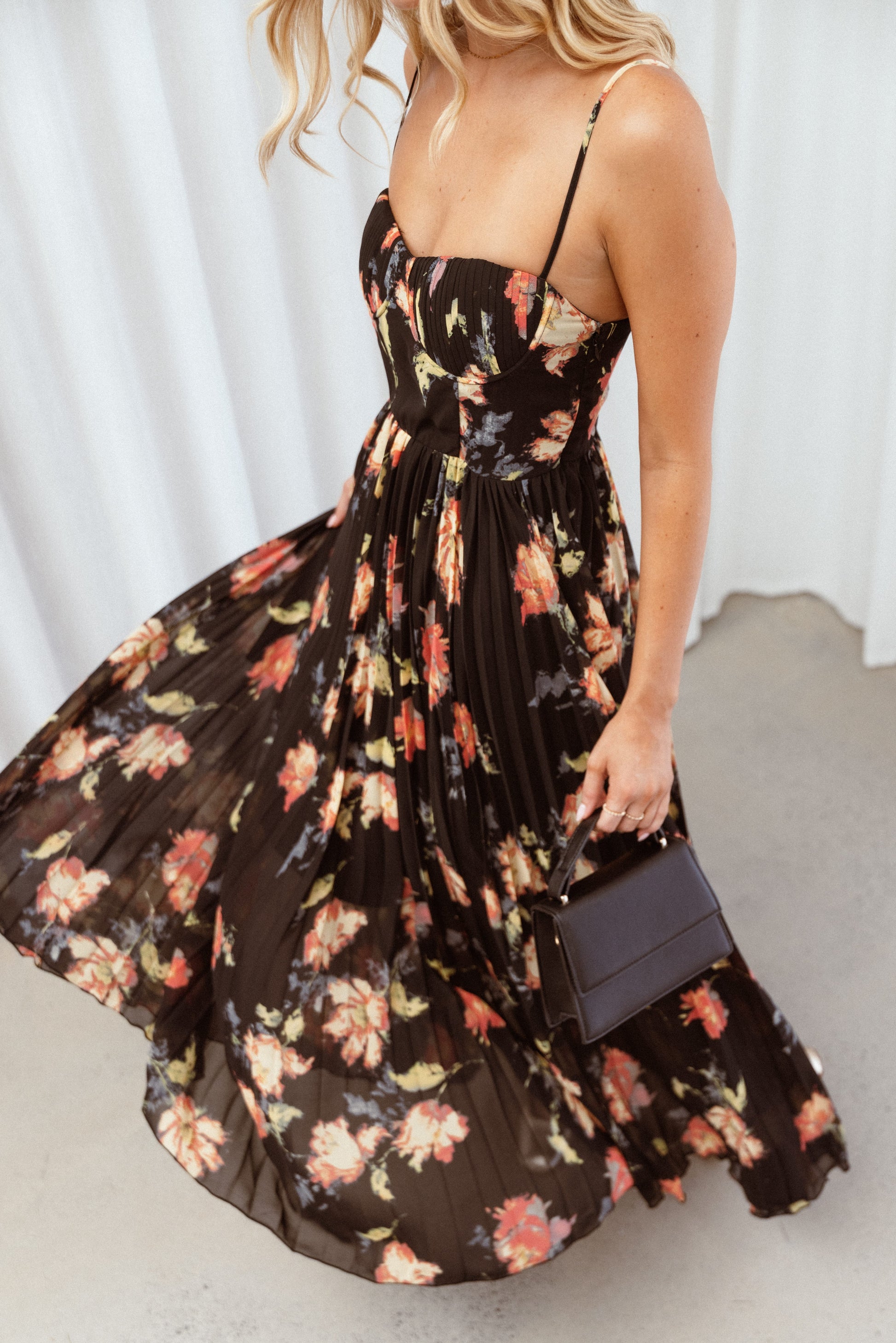 Achanti Pleated Maxi Dress in Pink Multi Black Multi 1