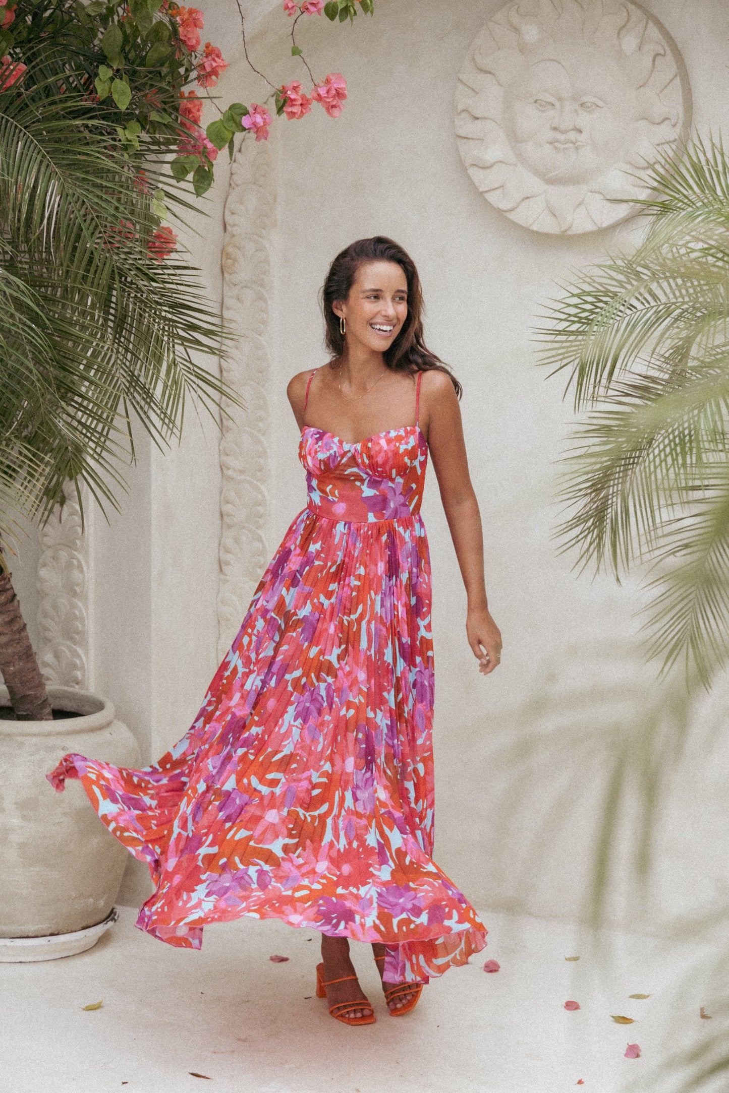 Achanti Pleated Maxi Dress in Pink Multi Pink Azalea 1