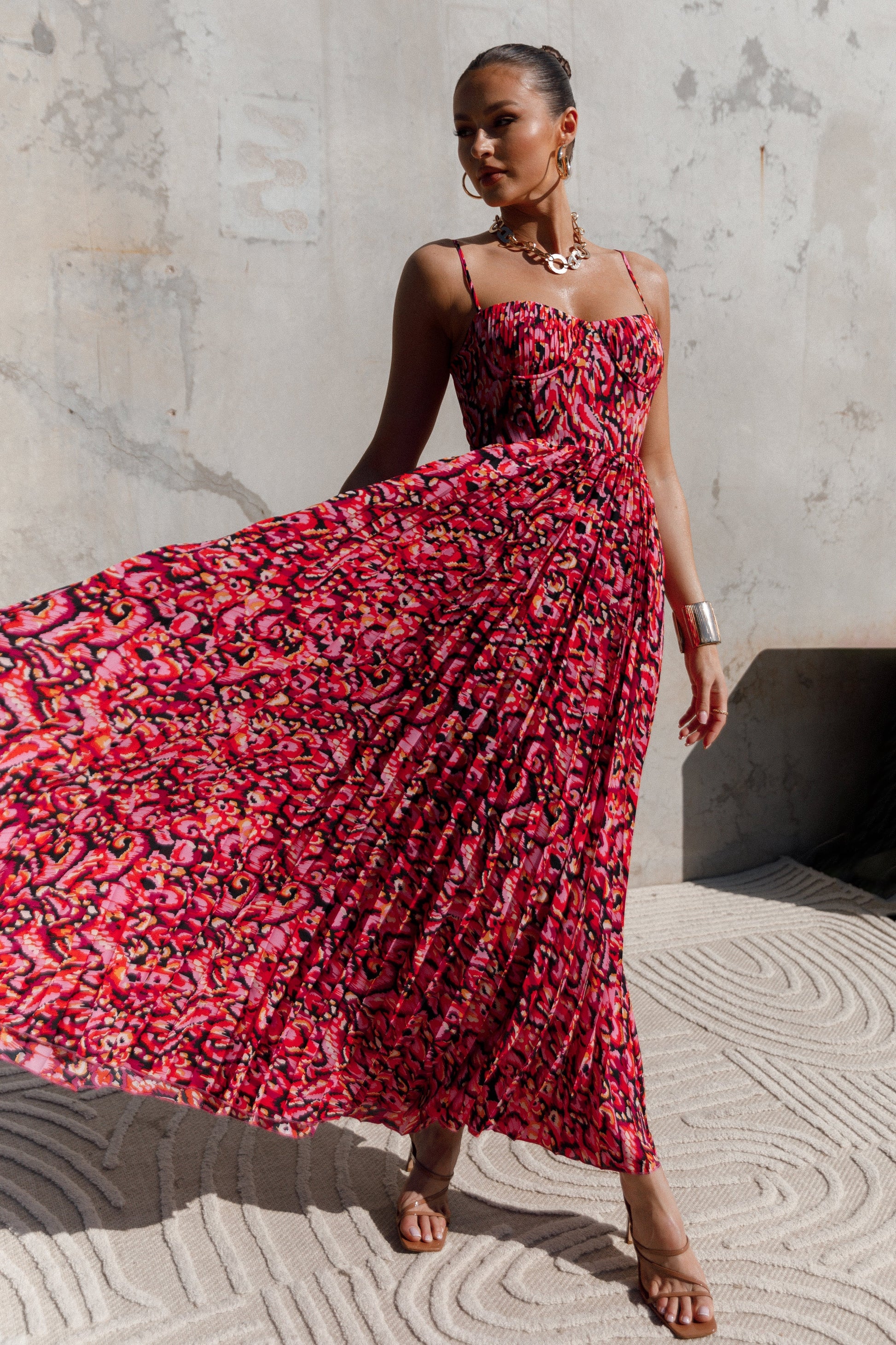 Achanti Pleated Maxi Dress in Pink Multi Pink Multi 1