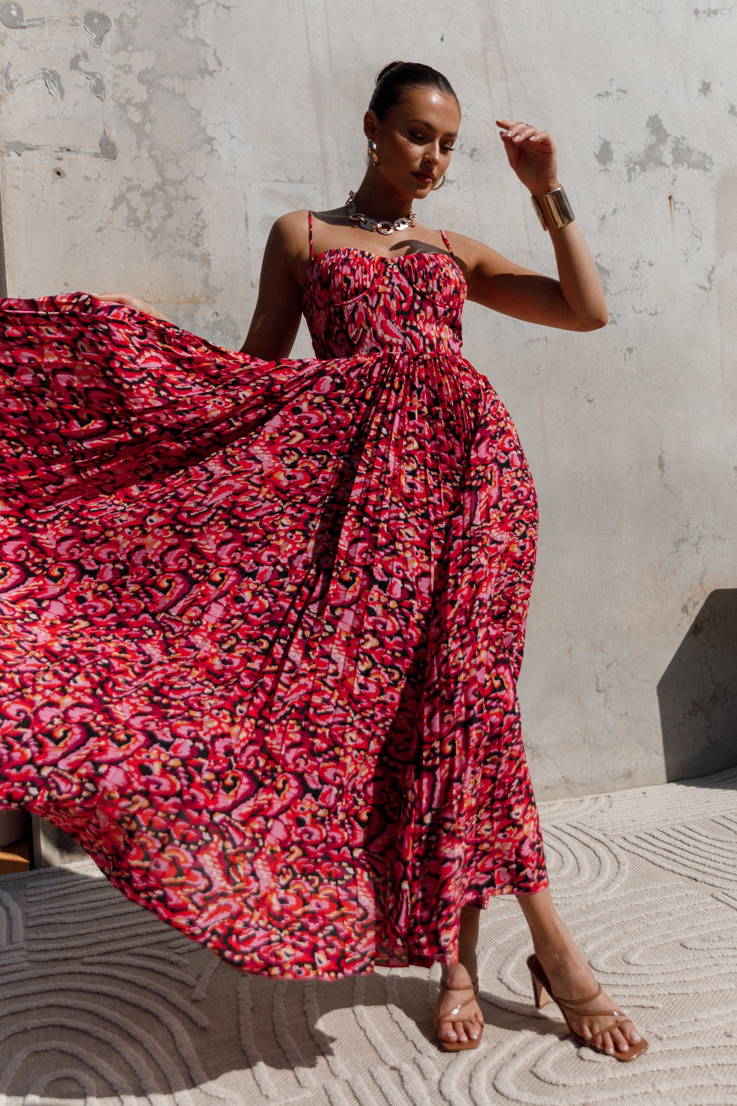 Achanti Pleated Maxi Dress in Pink Azalea Pink Azalea 9