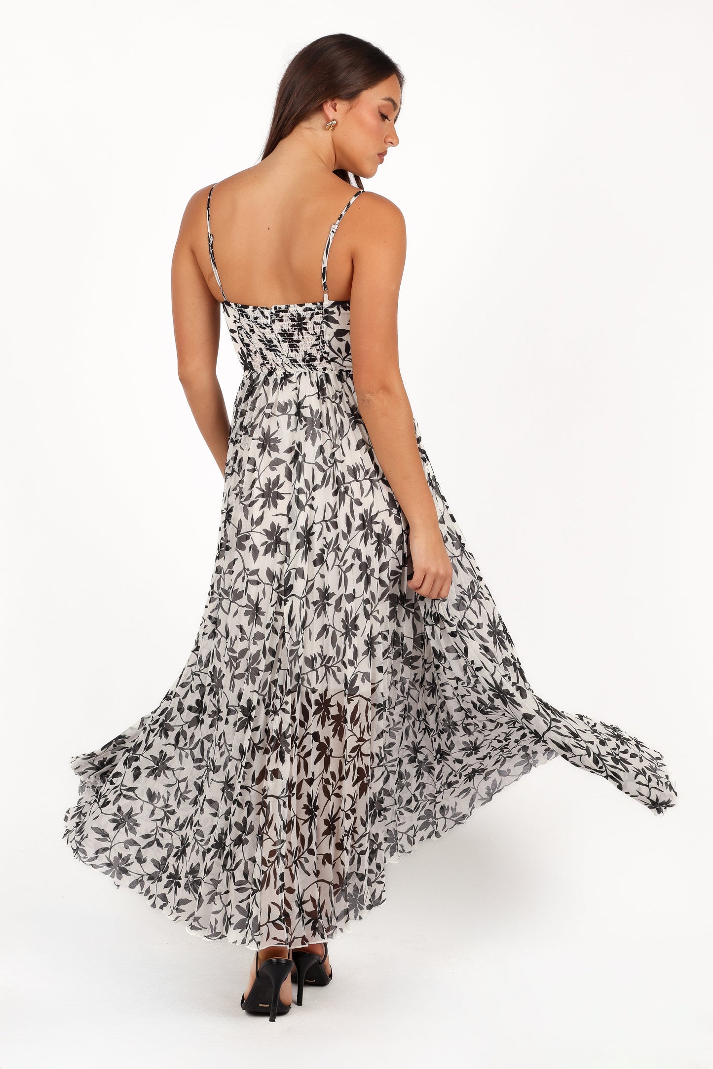 Achanti Pleated Maxi Dress in Pink Multi White Black Floral 7
