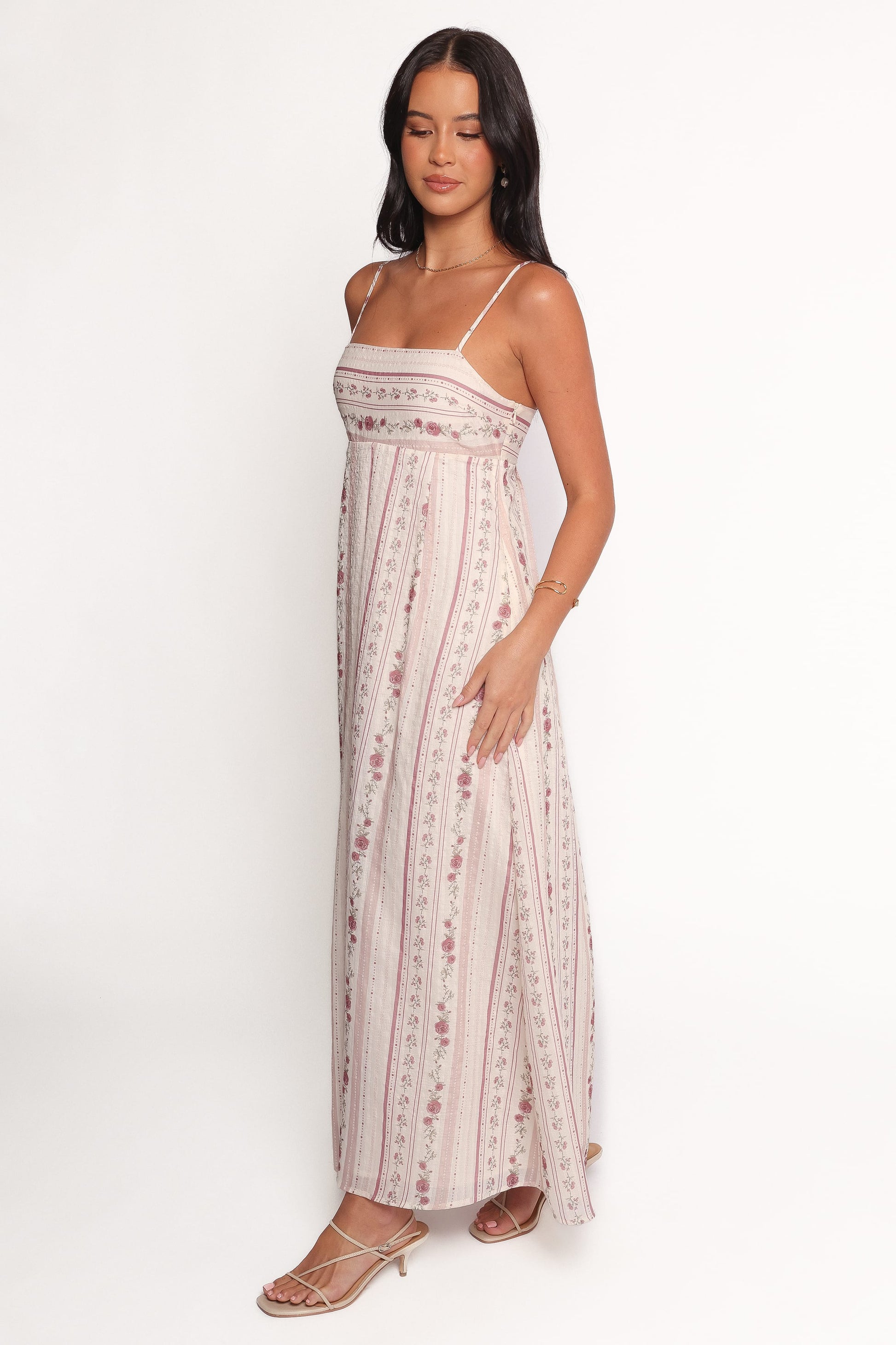 Amaris Silk Maxi Dress Ivory Mauve Floral 3