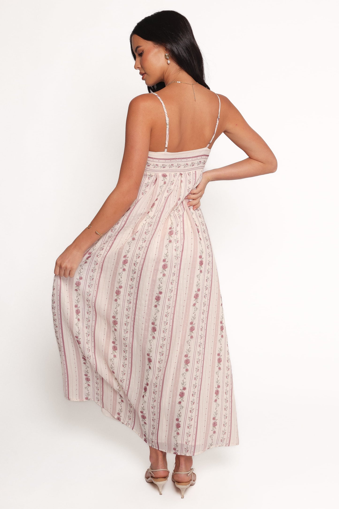 Amaris Silk Maxi Dress Ivory Mauve Floral 4