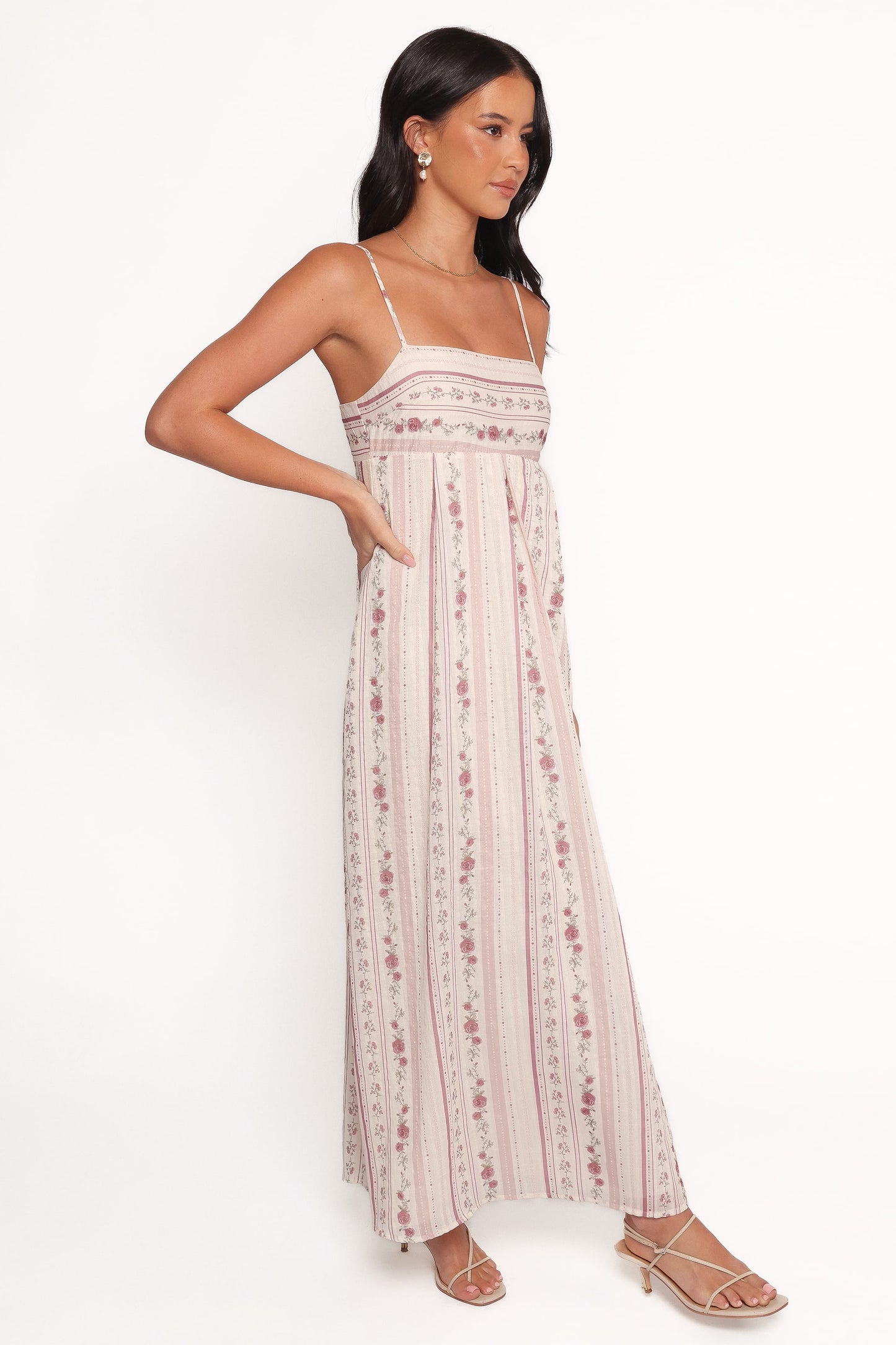 Amaris Silk Maxi Dress Ivory Mauve Floral 5