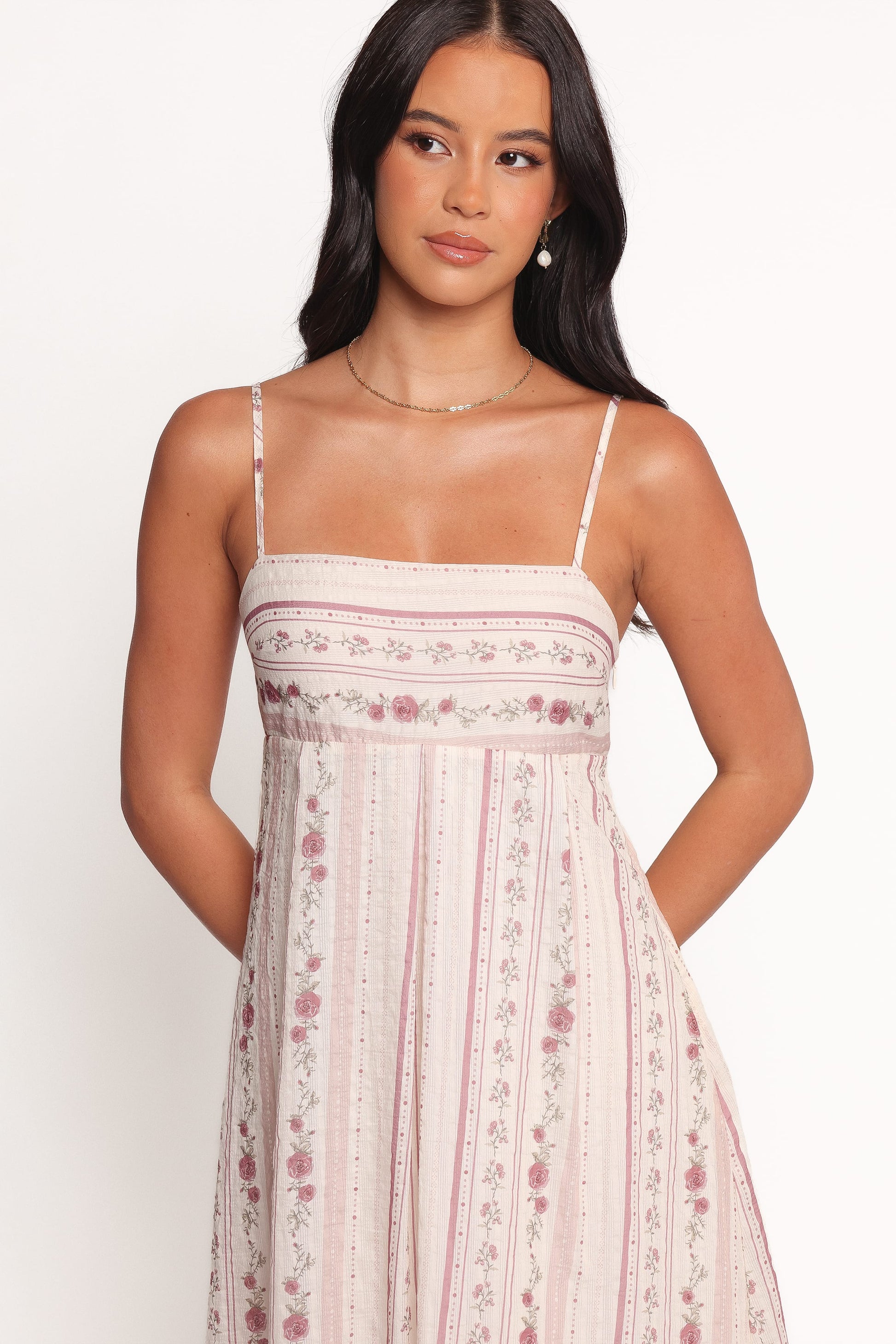 Amaris Silk Maxi Dress Ivory Mauve Floral 2